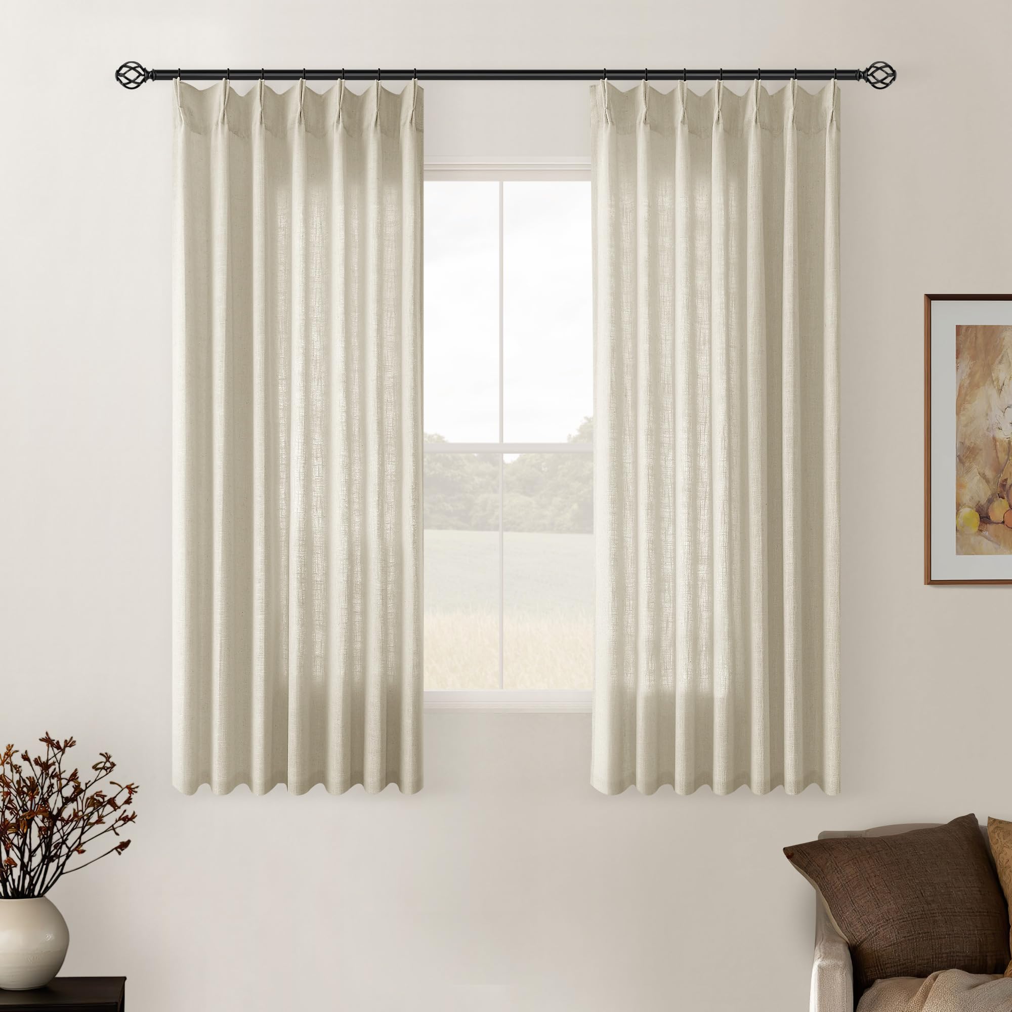 Dutch Cocoa Pinch Pleated Linen Curtains 84 Inches Long 60 Inch Width Linen Blend Light Filtering Window Curtains 84 Inch for Living Room Bedroom Patio Pinch Pleat Drapes Hooks Rings 1 Panel 60Wx84L
