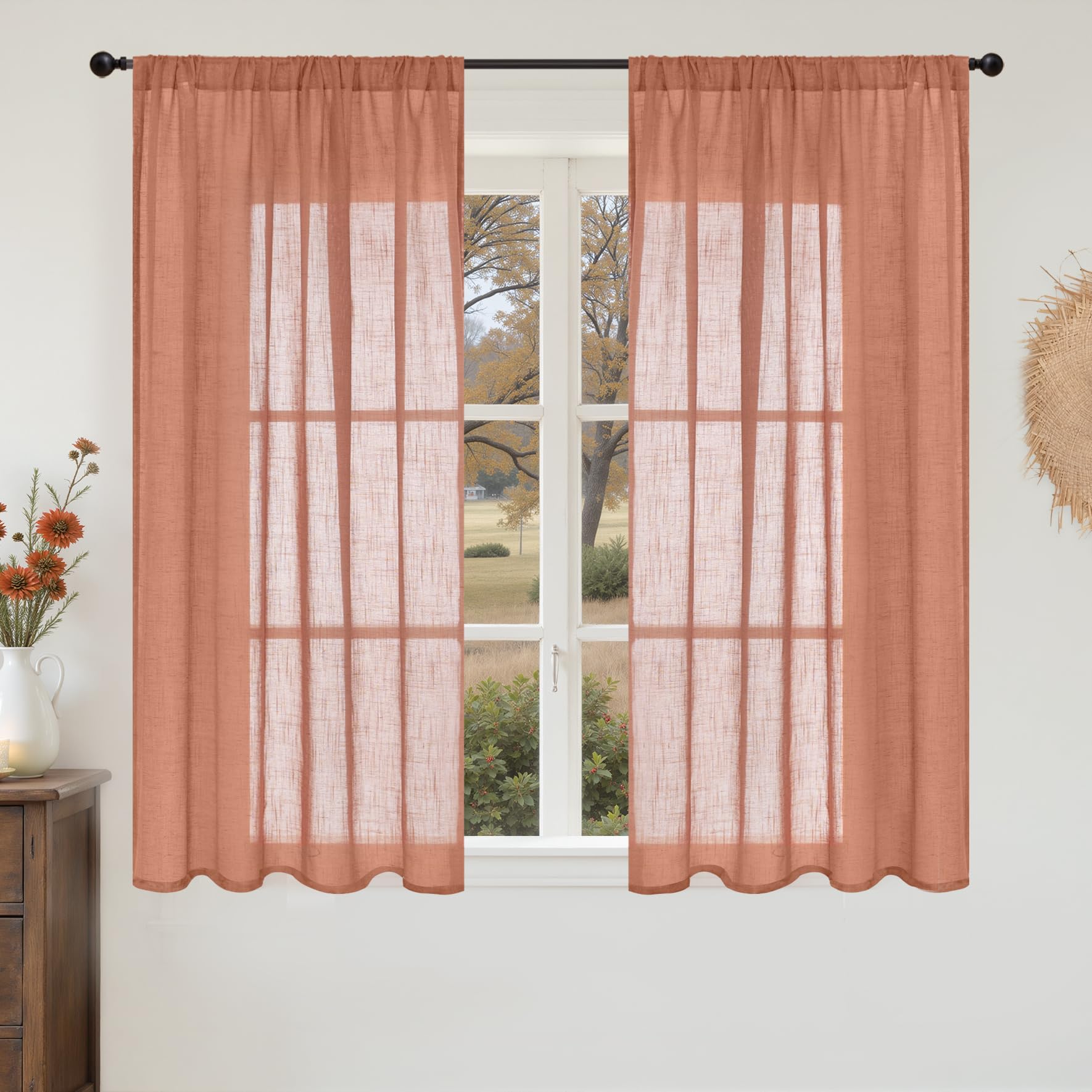 BGment 90 Inches Long Curtains Linen Semi Sheer, Light Filtering Window Treatments Drapes with Rod Pocket Lightweight for Living Room Bedroom, 2 Panels, 52 Inch Wide Each Panel