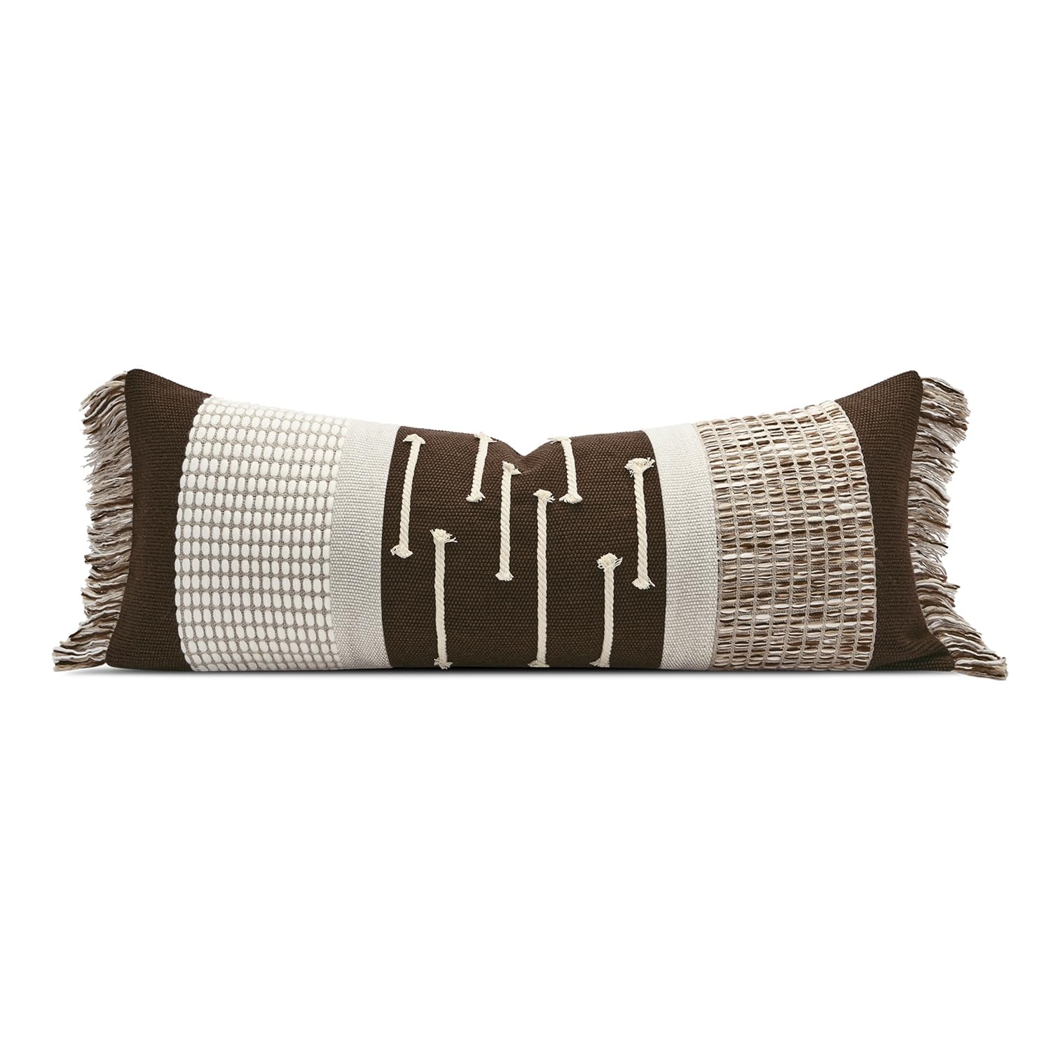 Dark Brown Tassel Decorative Throw Pillow Cover 20x20 Square Woven Textured Farmhouse Pillows Cushion Cases for Couch Bed Sofa Living Room Decor (Pack of 1)
