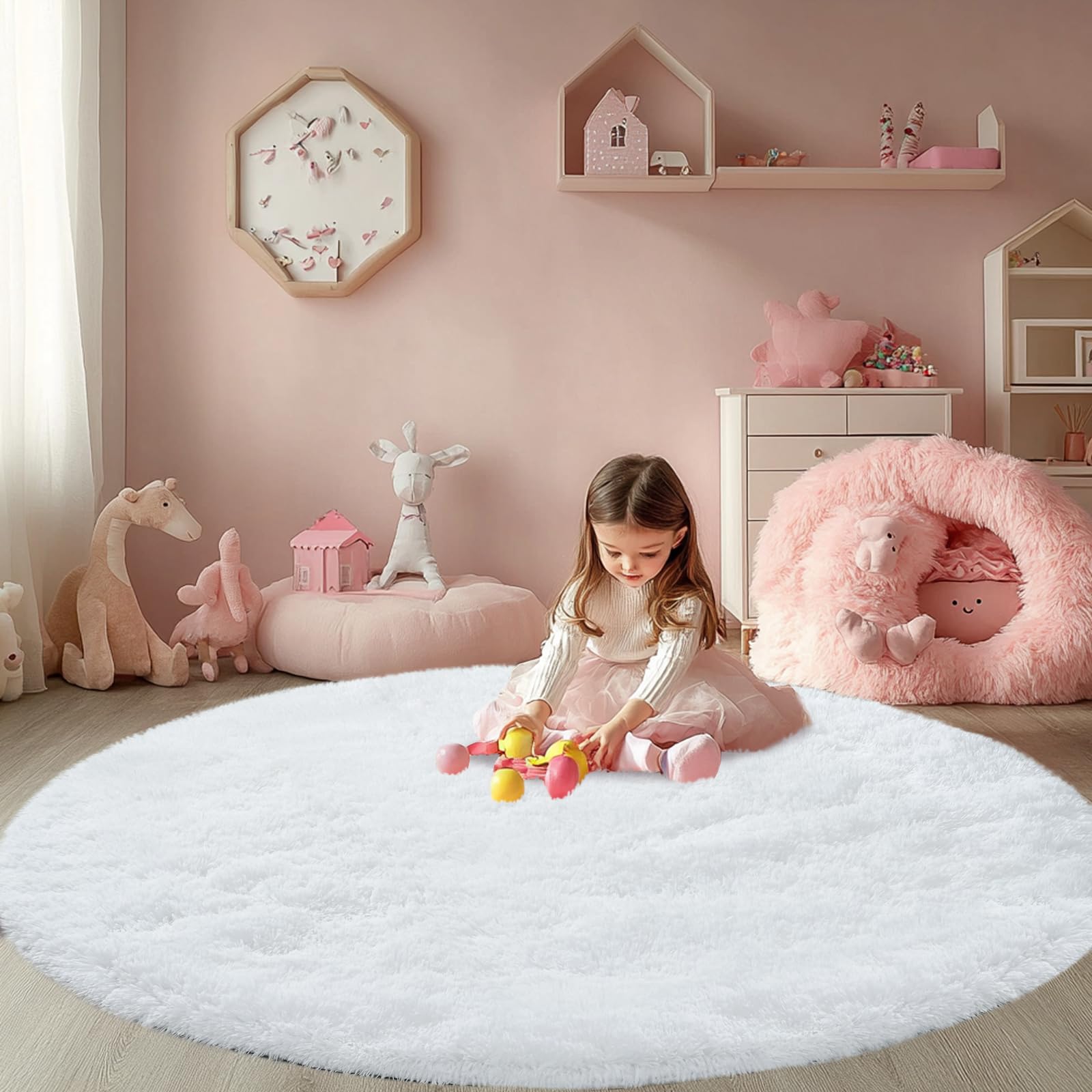CAIYUECS Shag Area Rug,Indoor Ultra Soft Fluffy Plush Rugs for Bedroom Living Room, Non-Skid Modern Nursery Faux Fur Rugs for Kids Room Home Decor (Tie-Dyed Light Gray, 5x7 Feet)