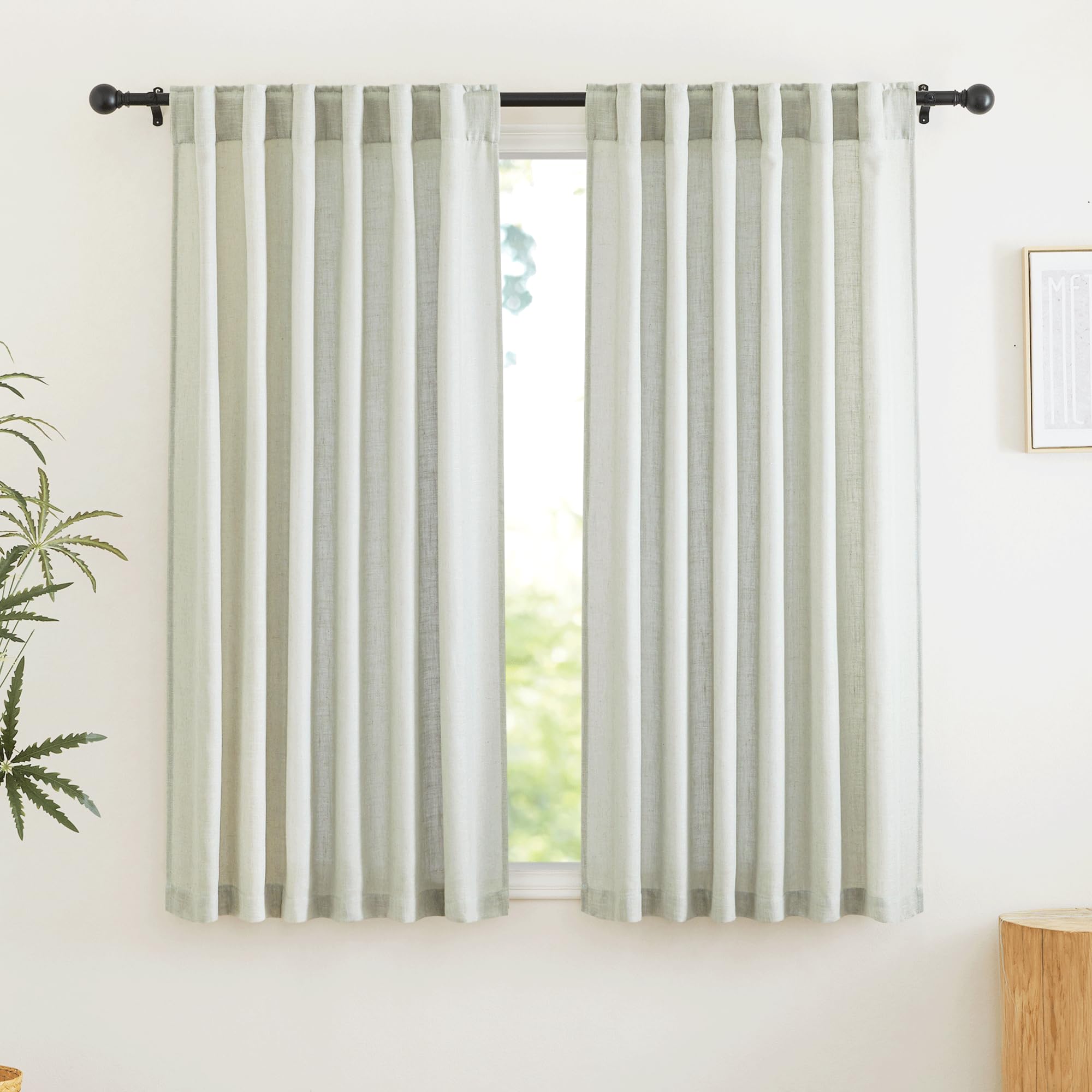 RYB HOME Linen Sheer Curtains and Drapes for Living Room 108 inches Length, Breathable Back Tab/Rod Pocket Semi Sheer Curtains, Oatmeal, W 52 x L 108 inches, 2 Panels Set