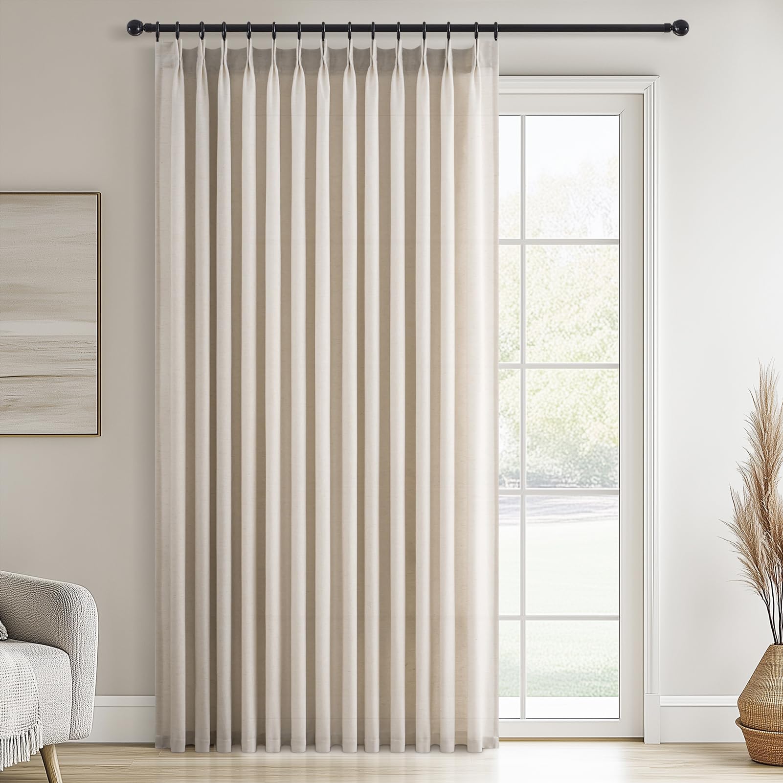 Topfinel 102 Inch Curtains 1 Panels Set,One Packs Pinch Pleat Back Tab Linen Window Semi Sheer Privacy Thick Decorative Curtain Drapes for Living Room Bedroom,60x102 in Long,Oatmeal