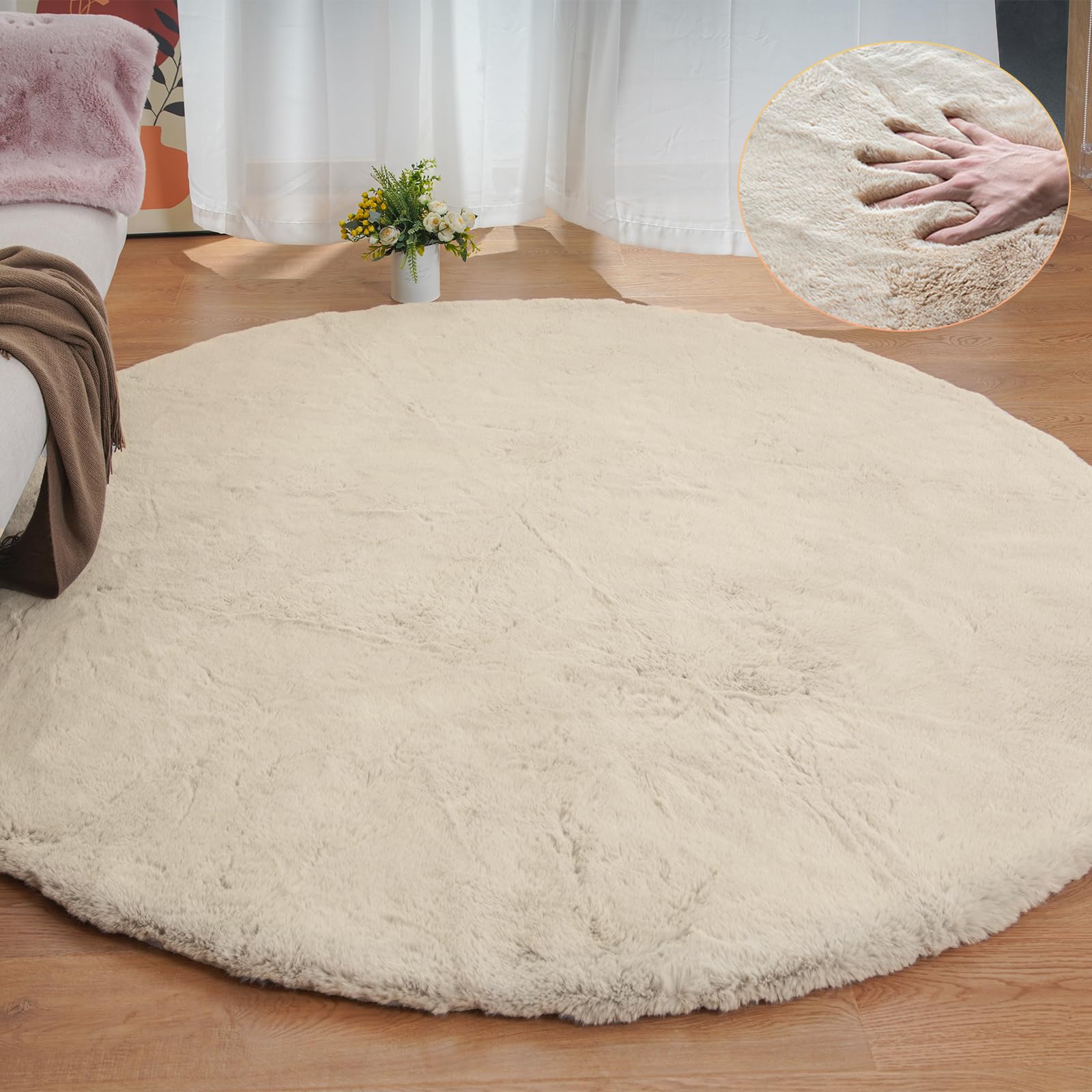 ORINOVA White Faux Rabbit Fluffy Fur Rugs for Bedroom Machine Washable Furry Area Rugs for Living Room Smal 2x4 Shag Runner Rug Nursery Rug