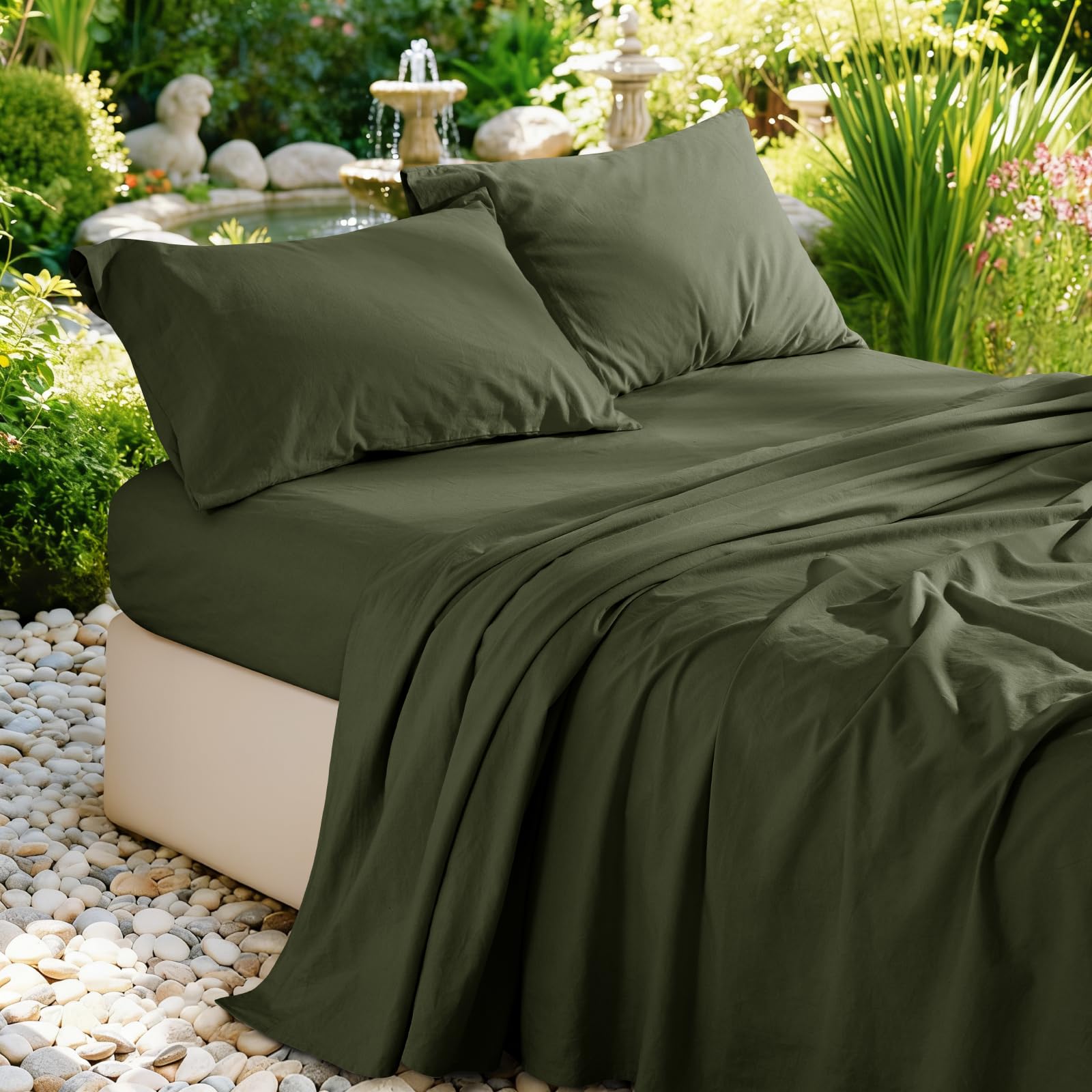 100% French Pure Linen Sheets Queen Size, Breathable, Soft and Durable Pure Linen Sheets, Anti-Tear Linen Bed Sheets, 16 Inch Deep Pocket - 4 PC (Linen,Queen)