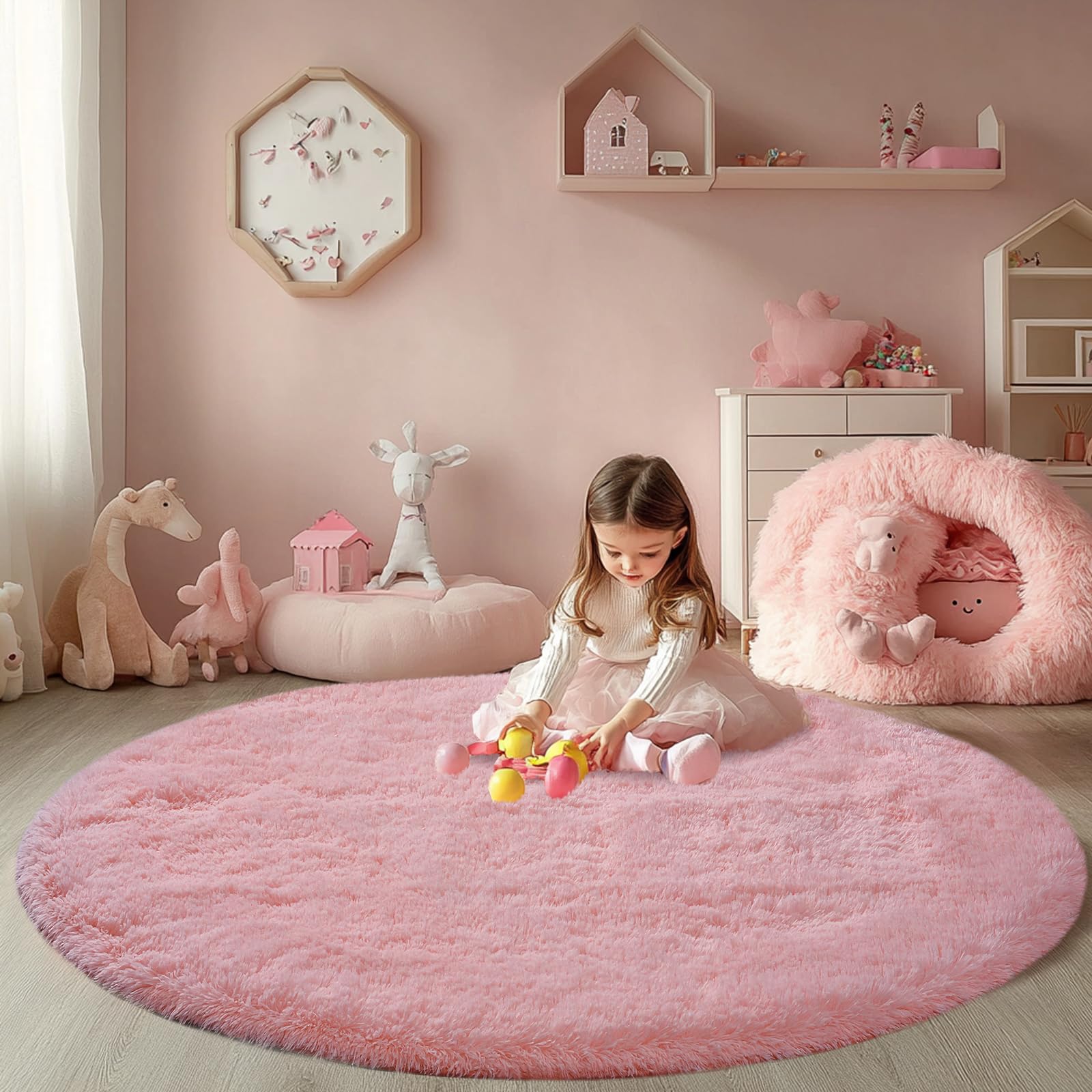 CAIYUECS Shag Area Rug,Indoor Ultra Soft Fluffy Plush Rugs for Bedroom Living Room, Non-Skid Modern Nursery Faux Fur Rugs for Kids Room Home Decor (Tie-Dyed Light Gray, 5x7 Feet)
