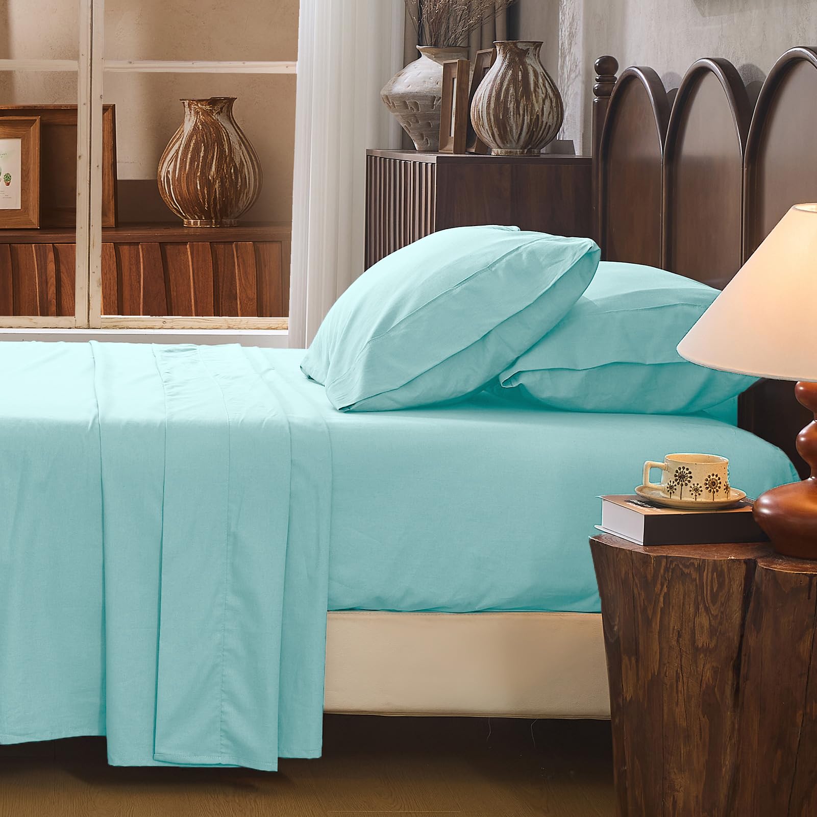 100% Linen Sheets Queen Size,Breathable & Durable 4-Piece Bed Flax Sheet Set,Soft All-Season Bedding for Hot Sleepers 16" Deep Pocket Oeko-TEX Certified,（Queen, Grey）