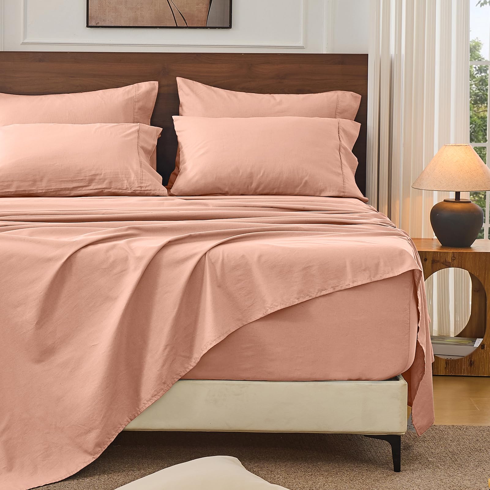 Bedlifes 100% French Linen Sheets Queen Size 18-24”Extra Deep Pocket 4-Piece Set Breathable & Moisture-Wicking,Soft & Durable Sheets for Thick Mattresses(Linen)