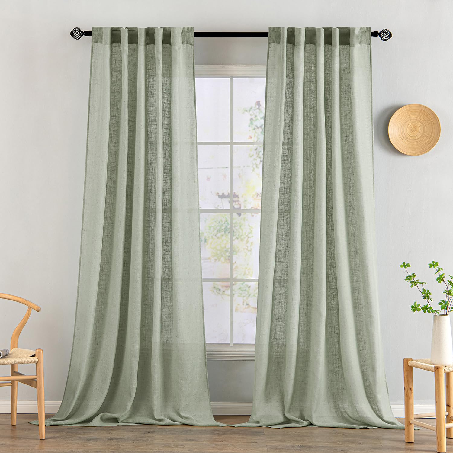 MIULEE Taupe Linen Curtains 84 Inch Length for Bedroom Living Room, Soft Thick Linen Textured Window Drapes Semi Sheer Light Filtering Back Tab Rod Pocket Burlap Look Farmhouse Country Decor, 2 Panels