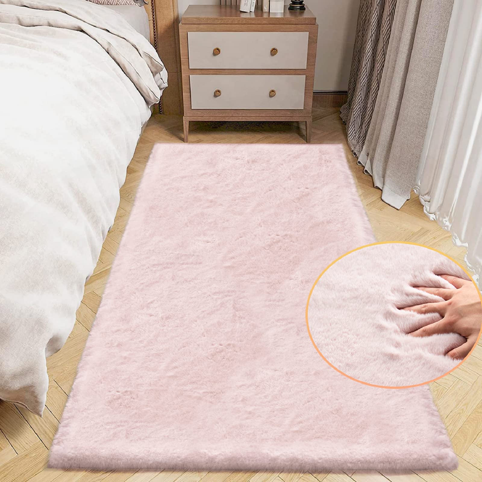ORINOVA White Faux Rabbit Fluffy Fur Rugs for Bedroom Machine Washable Furry Area Rugs for Living Room Smal 2x4 Shag Runner Rug Nursery Rug