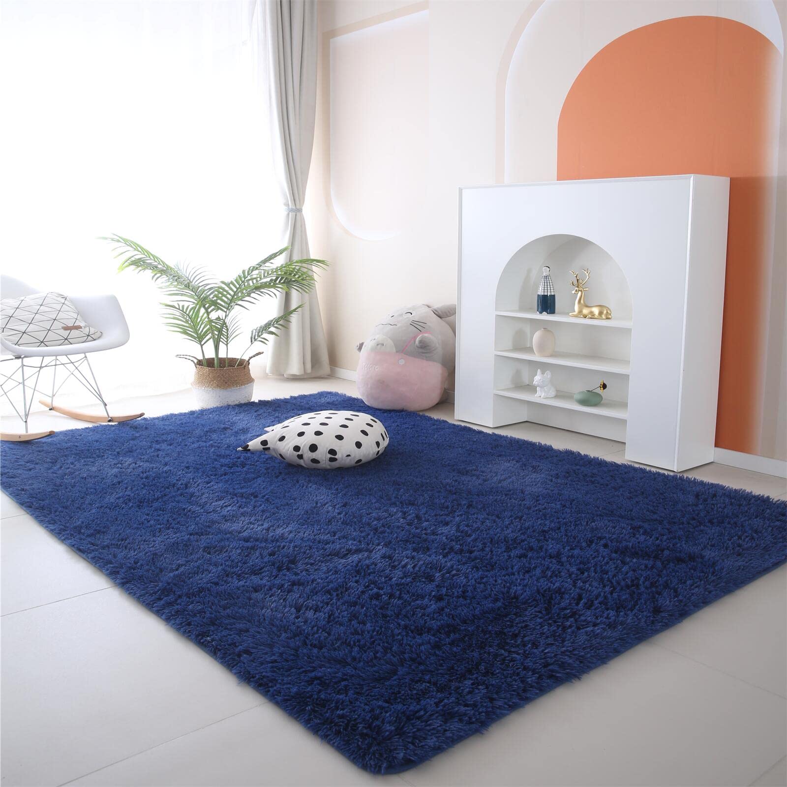 CAIYUECS Shag Area Rug,Indoor Ultra Soft Fluffy Plush Rugs for Bedroom Living Room, Non-Skid Modern Nursery Faux Fur Rugs for Kids Room Home Decor (Tie-Dyed Light Gray, 5x7 Feet)
