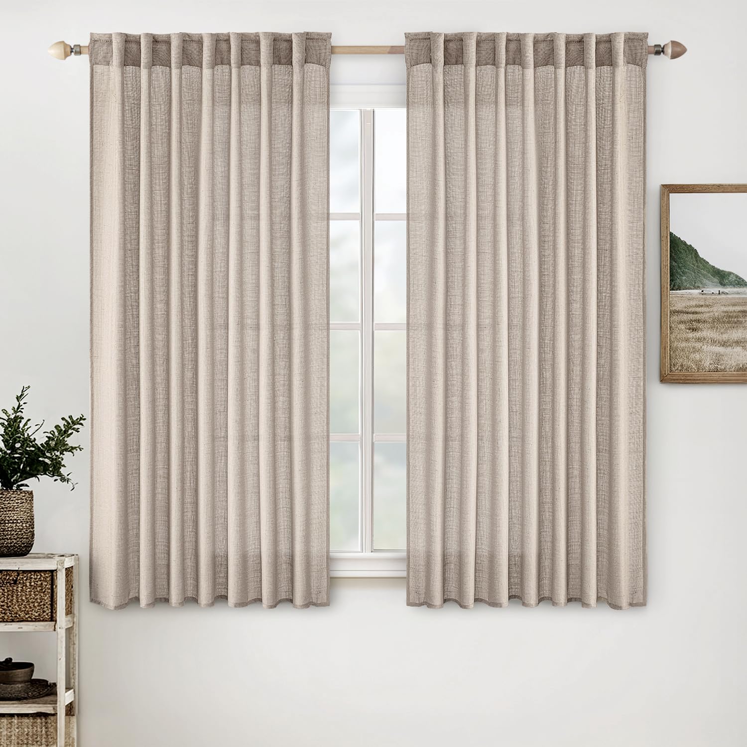MIULEE Taupe Linen Curtains 84 Inch Length for Bedroom Living Room, Soft Thick Linen Textured Window Drapes Semi Sheer Light Filtering Back Tab Rod Pocket Burlap Look Farmhouse Country Decor, 2 Panels
