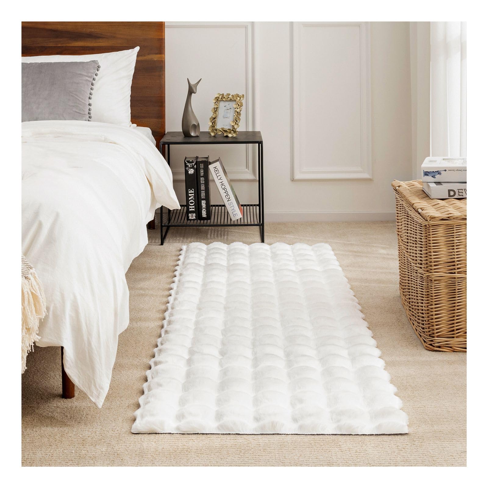 Ashler Faux Rabbit Fur Rug, Light Grey 3x5 FT Fluffy Soft Area Rugs, Rectangle Fuzzy Carpet for Living Room, Bedroom, Machine Washable Rug - 3D Bubble Mat