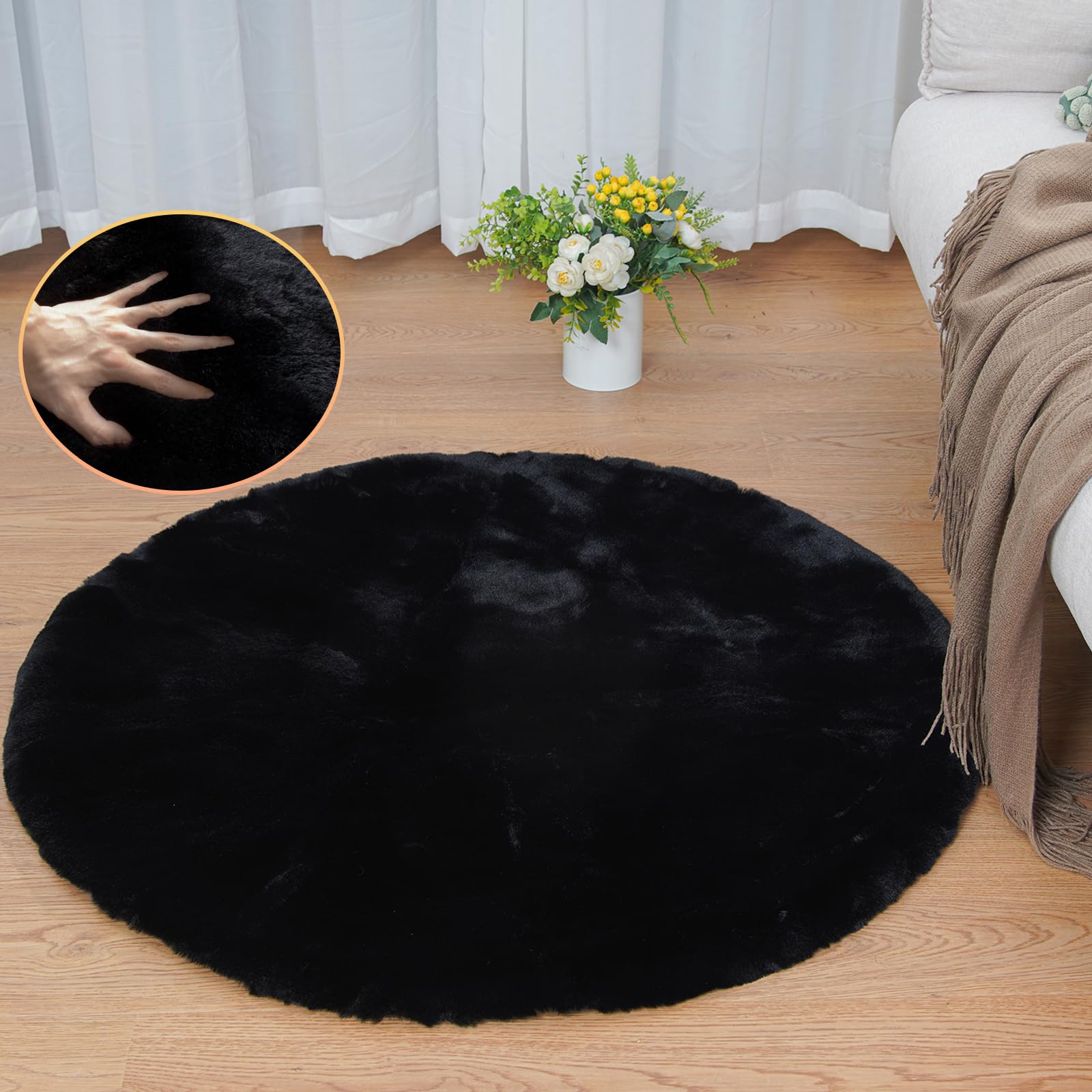 ORINOVA White Faux Rabbit Fluffy Fur Rugs for Bedroom Machine Washable Furry Area Rugs for Living Room Smal 2x4 Shag Runner Rug Nursery Rug