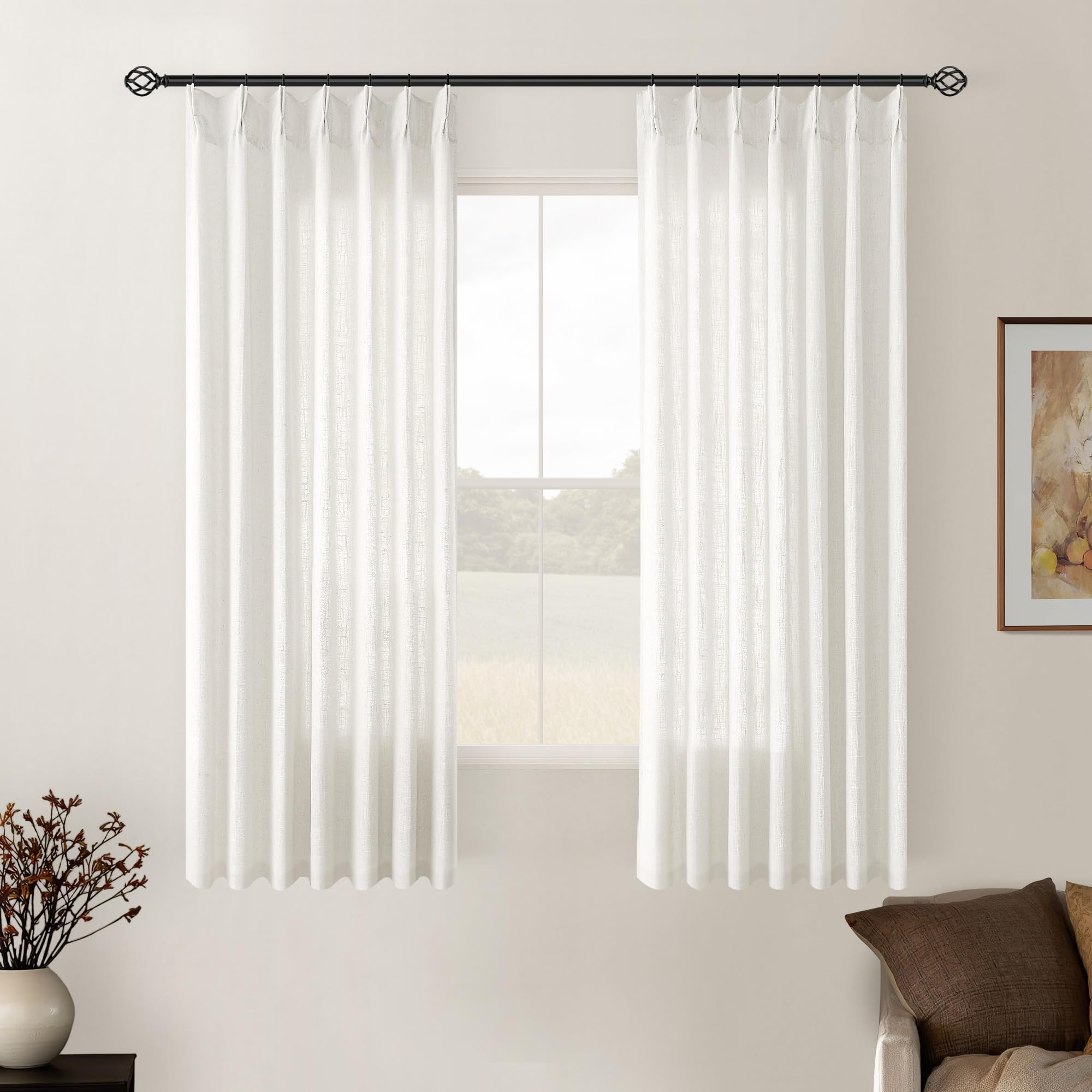 Dutch Cocoa Pinch Pleated Linen Curtains 84 Inches Long 60 Inch Width Linen Blend Light Filtering Window Curtains 84 Inch for Living Room Bedroom Patio Pinch Pleat Drapes Hooks Rings 1 Panel 60Wx84L