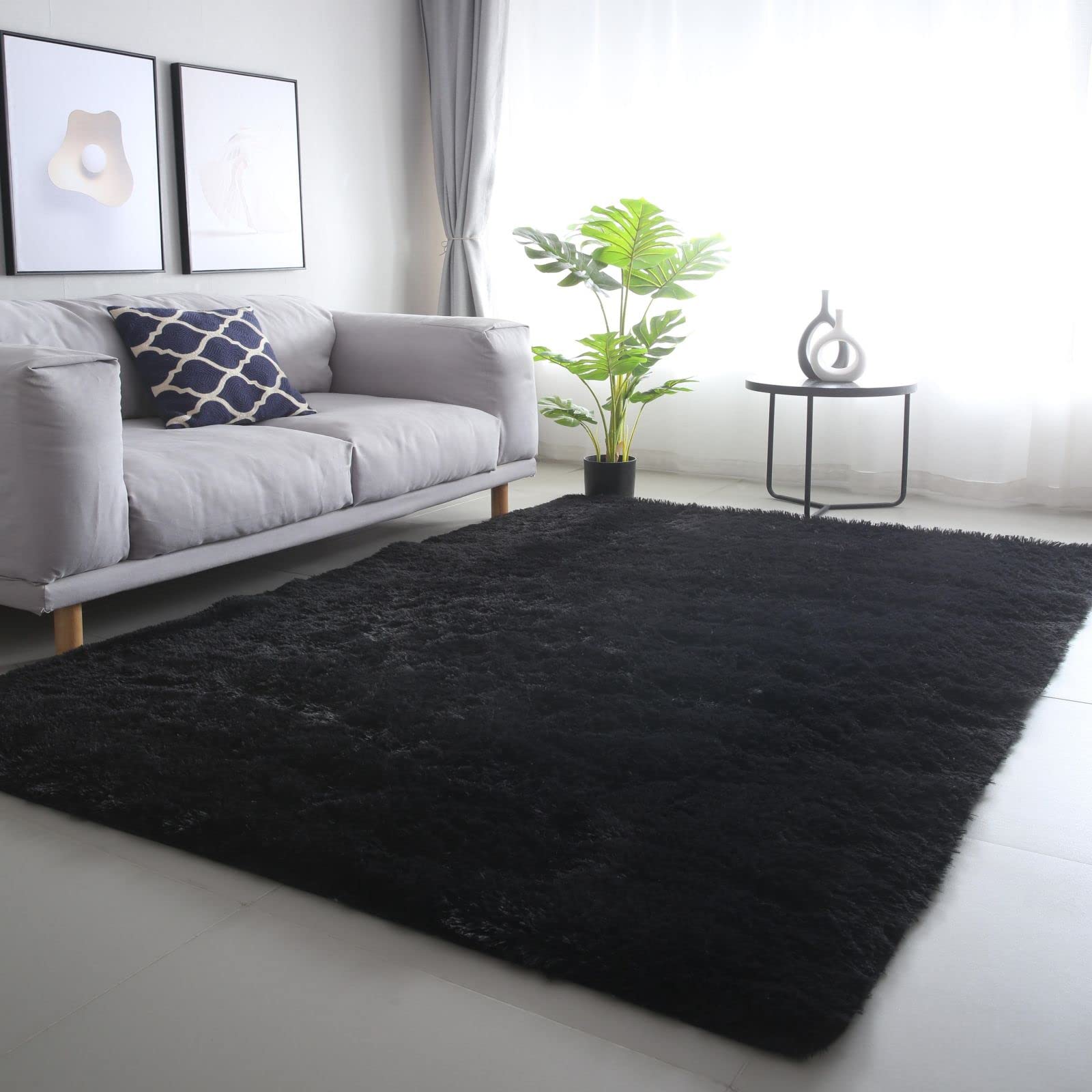 CAIYUECS Shag Area Rug,Indoor Ultra Soft Fluffy Plush Rugs for Bedroom Living Room, Non-Skid Modern Nursery Faux Fur Rugs for Kids Room Home Decor (Tie-Dyed Light Gray, 5x7 Feet)