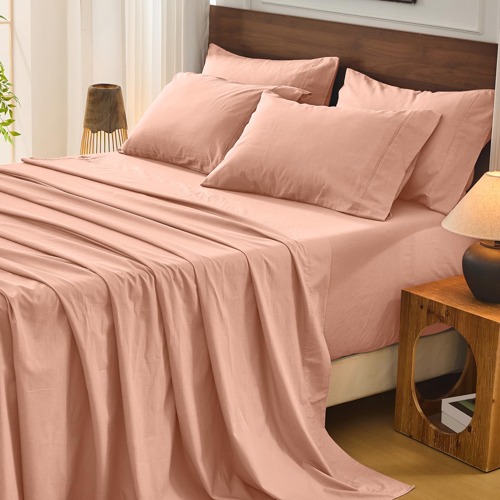 Bedlifes 100% French Linen Sheets Queen Size 18-24”Extra Deep Pocket 4-Piece Set Breathable & Moisture-Wicking,Soft & Durable Sheets for Thick Mattresses(Linen)