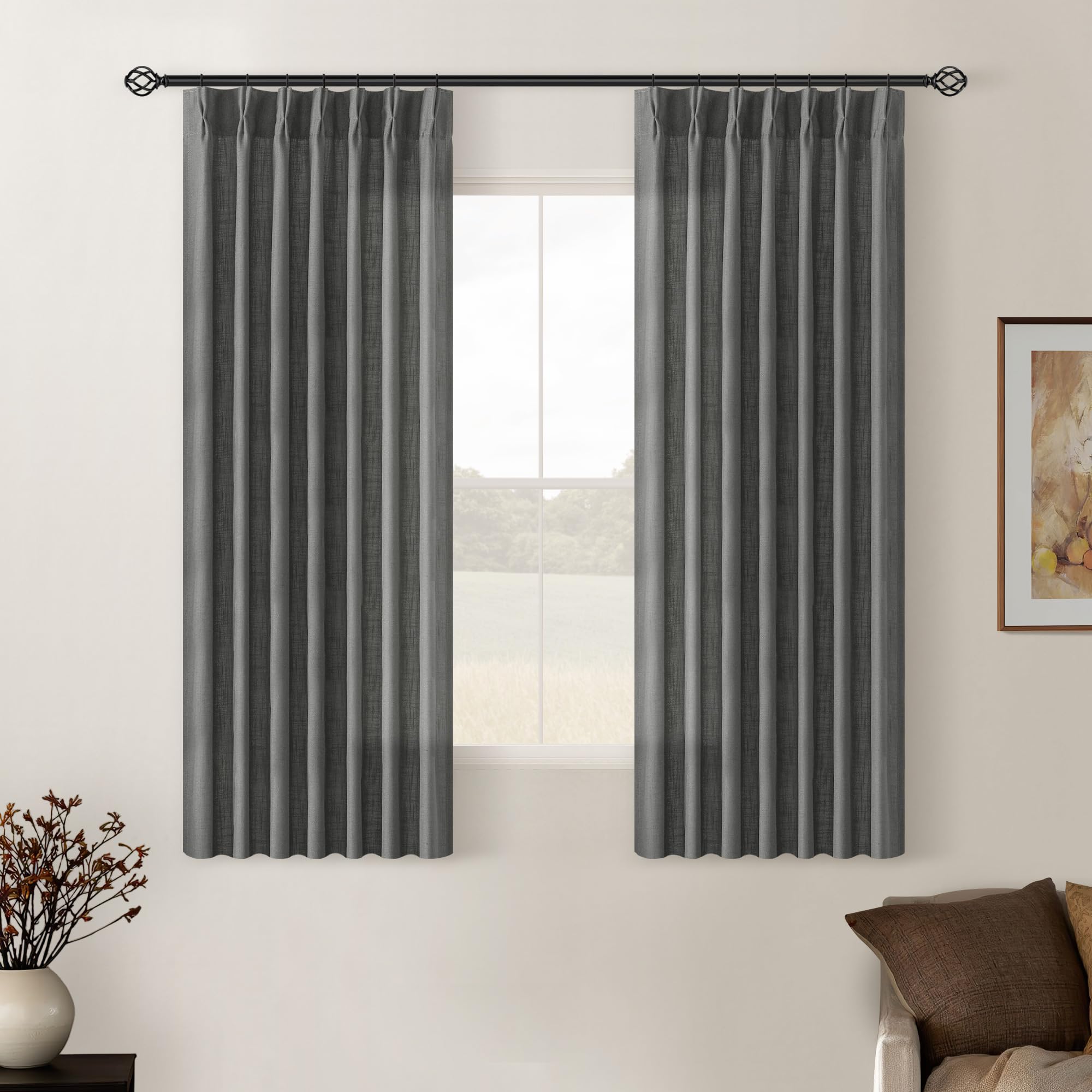 Dutch Cocoa Pinch Pleated Linen Curtains 84 Inches Long 60 Inch Width Linen Blend Light Filtering Window Curtains 84 Inch for Living Room Bedroom Patio Pinch Pleat Drapes Hooks Rings 1 Panel 60Wx84L