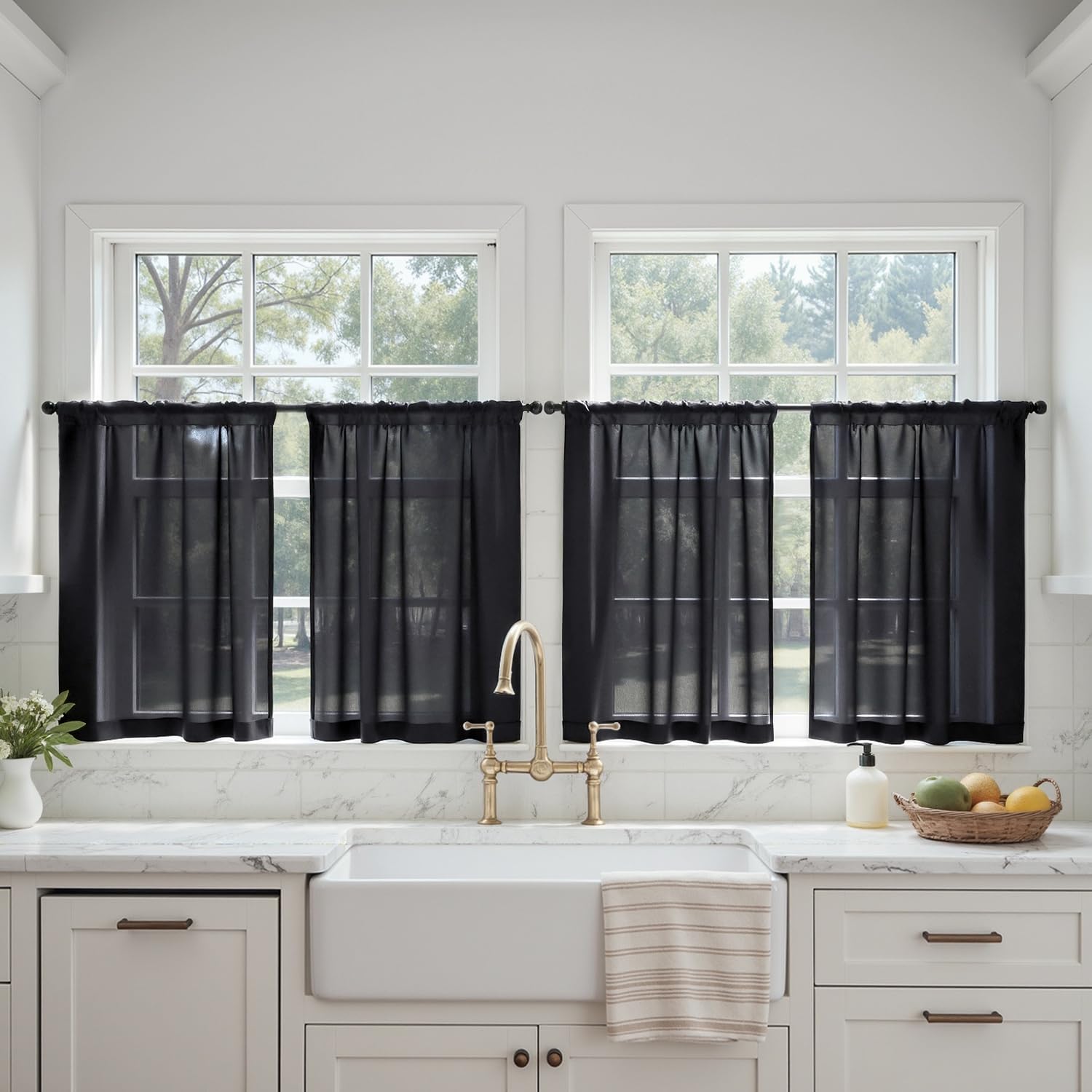 MIULEE Butter Cream Sheer Curtains 96 Inches Long, 4 Panels Set, Rod Pocket Voile Drapes Light Filtering and Semi Transparent, Elegant Window Treatments for Bedroom Living Room,42 x 96 Inches