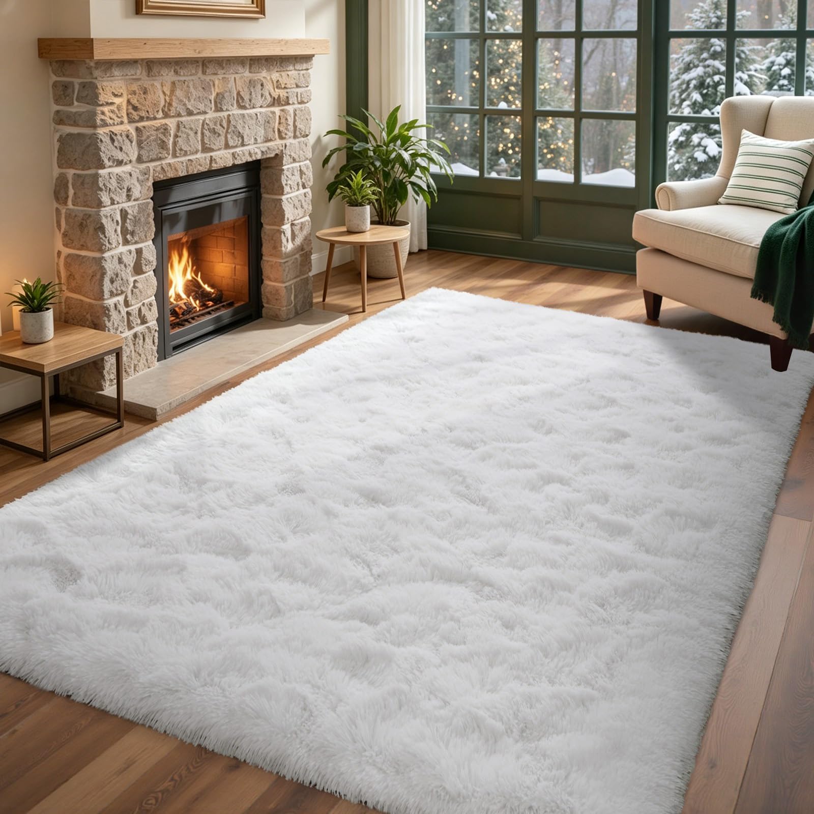5×7ft Grey Fluffy Tie-Dyed Rug, Soft Shag Carpet for Home Decor
