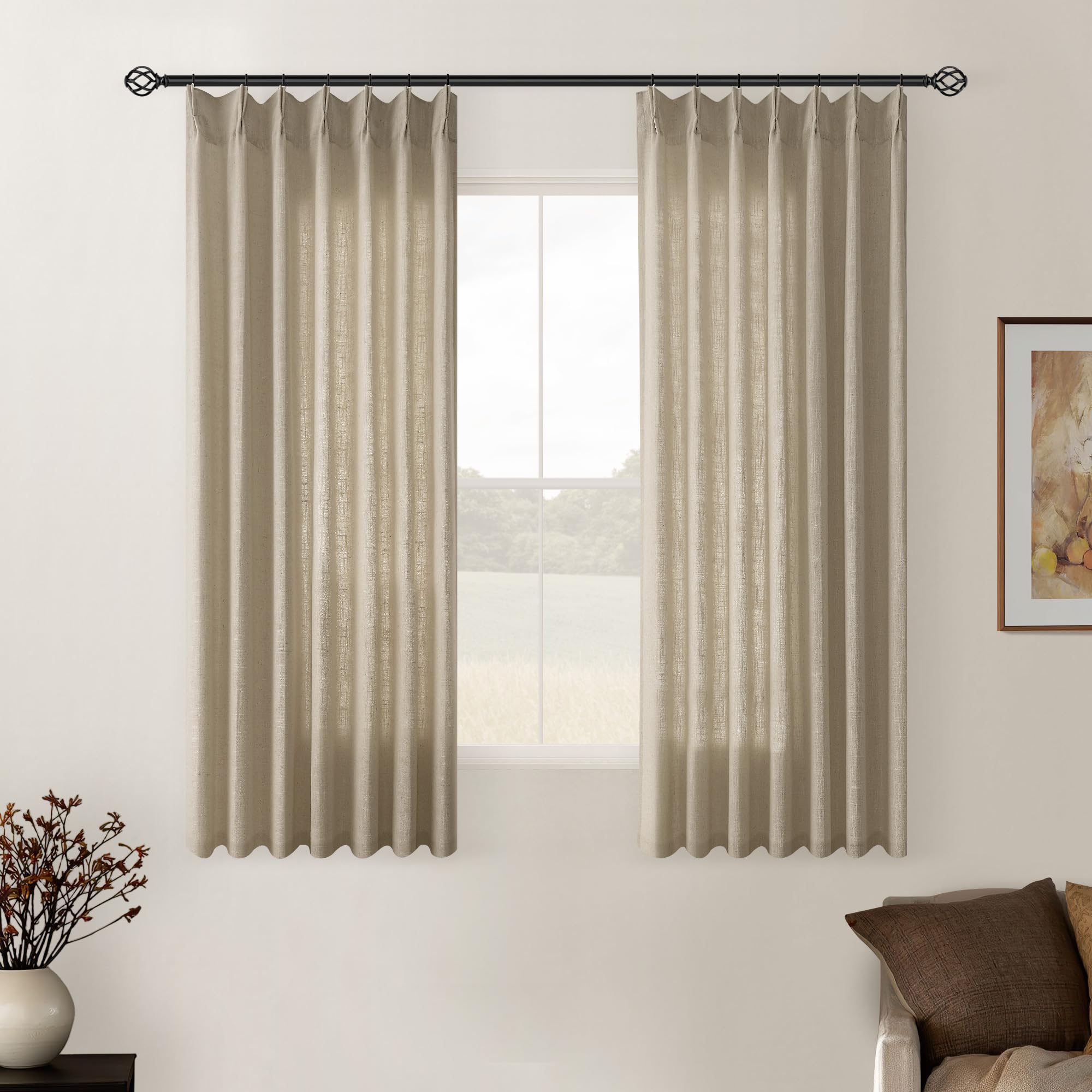 Dutch Cocoa Pinch Pleated Linen Curtains 84 Inches Long 60 Inch Width Linen Blend Light Filtering Window Curtains 84 Inch for Living Room Bedroom Patio Pinch Pleat Drapes Hooks Rings 1 Panel 60Wx84L
