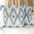 Set of 2 Cotton Woven Boho Throw Pillow Covers, Tufted Decorative Square Pillowcases Covers with Tassels for Couch Sofa Bed, Living Room Sofa, Farmhouse, 18x18 Inch Blue(2 pcs)