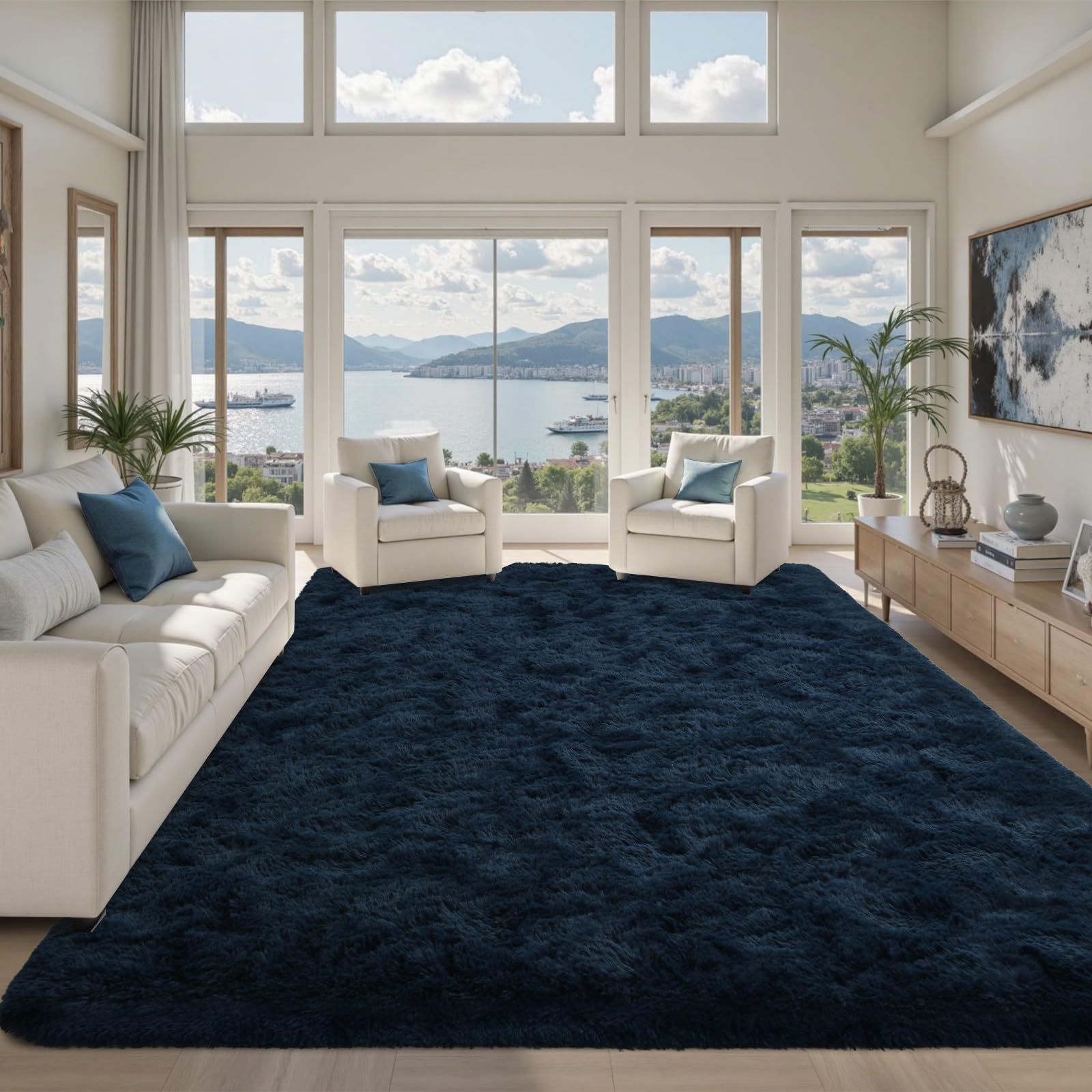 5×7ft Grey Fluffy Tie-Dyed Rug, Soft Shag Carpet for Home Decor