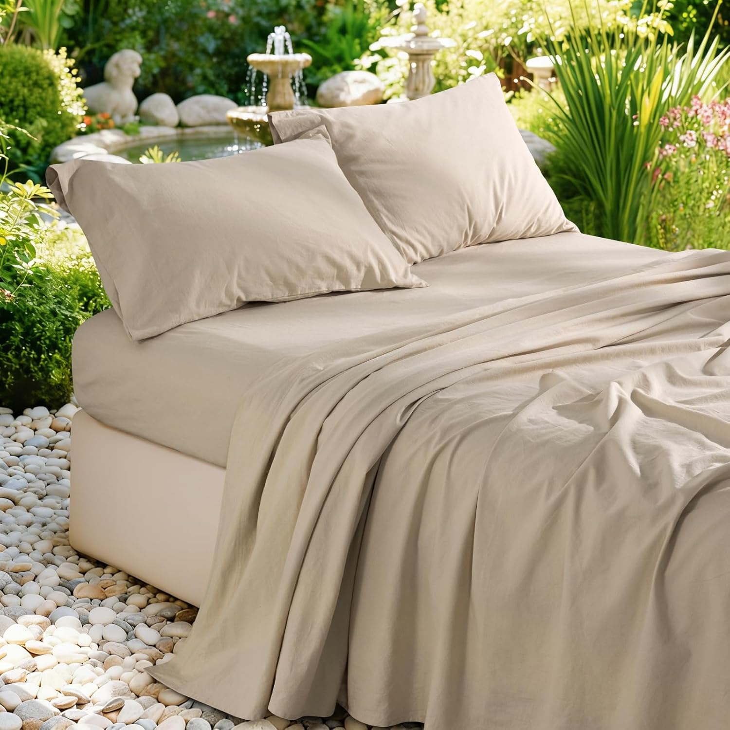 100% French Pure Linen Sheets Queen Size, Breathable, Soft and Durable Pure Linen Sheets, Anti-Tear Linen Bed Sheets, 16 Inch Deep Pocket - 4 PC (Linen,Queen)