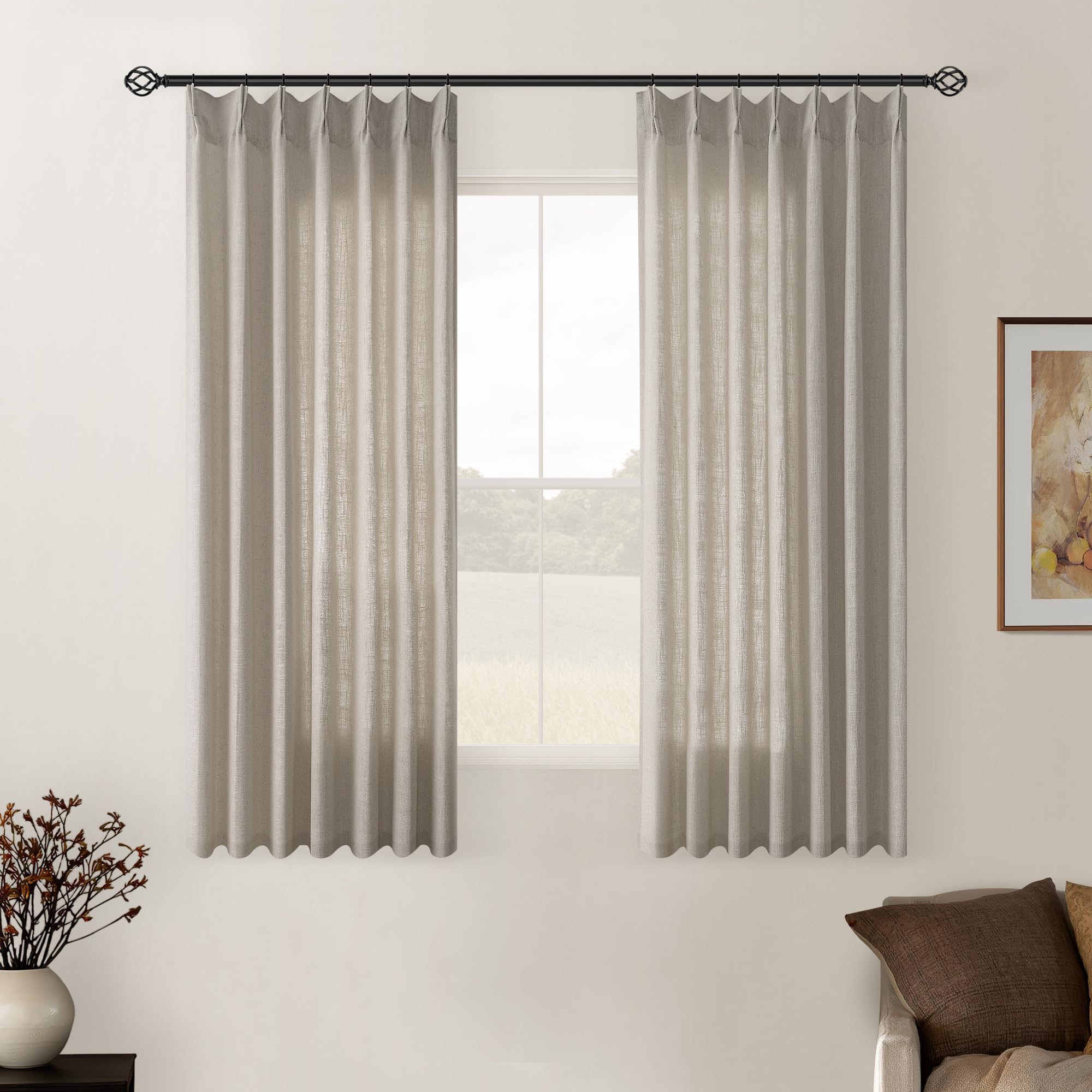 Dutch Cocoa Pinch Pleated Linen Curtains 84 Inches Long 60 Inch Width Linen Blend Light Filtering Window Curtains 84 Inch for Living Room Bedroom Patio Pinch Pleat Drapes Hooks Rings 1 Panel 60Wx84L