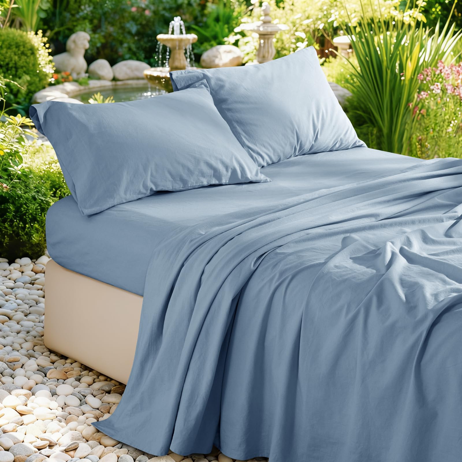 100% French Pure Linen Sheets Queen Size, Breathable, Soft and Durable Pure Linen Sheets, Anti-Tear Linen Bed Sheets, 16 Inch Deep Pocket - 4 PC (Linen,Queen)