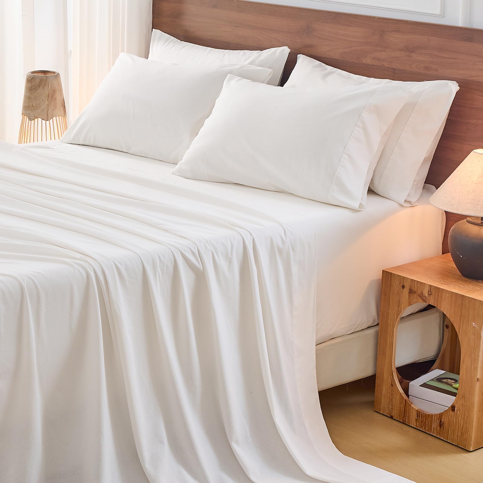 Bedlifes 100% French Linen Sheets Queen Size 18-24”Extra Deep Pocket 4-Piece Set Breathable & Moisture-Wicking,Soft & Durable Sheets for Thick Mattresses(Linen)