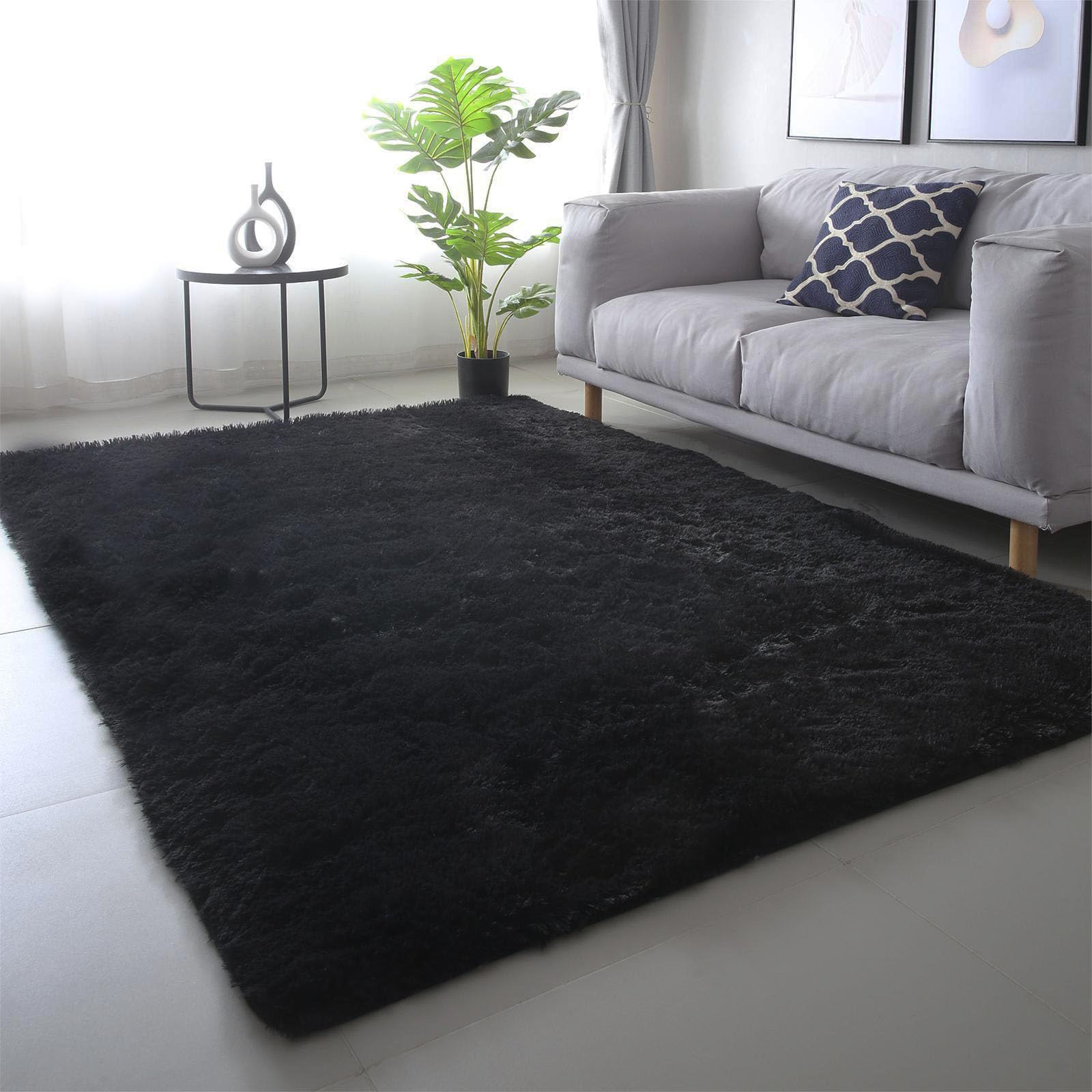 CAIYUECS Shag Area Rug,Indoor Ultra Soft Fluffy Plush Rugs for Bedroom Living Room, Non-Skid Modern Nursery Faux Fur Rugs for Kids Room Home Decor (Tie-Dyed Light Gray, 5x7 Feet)