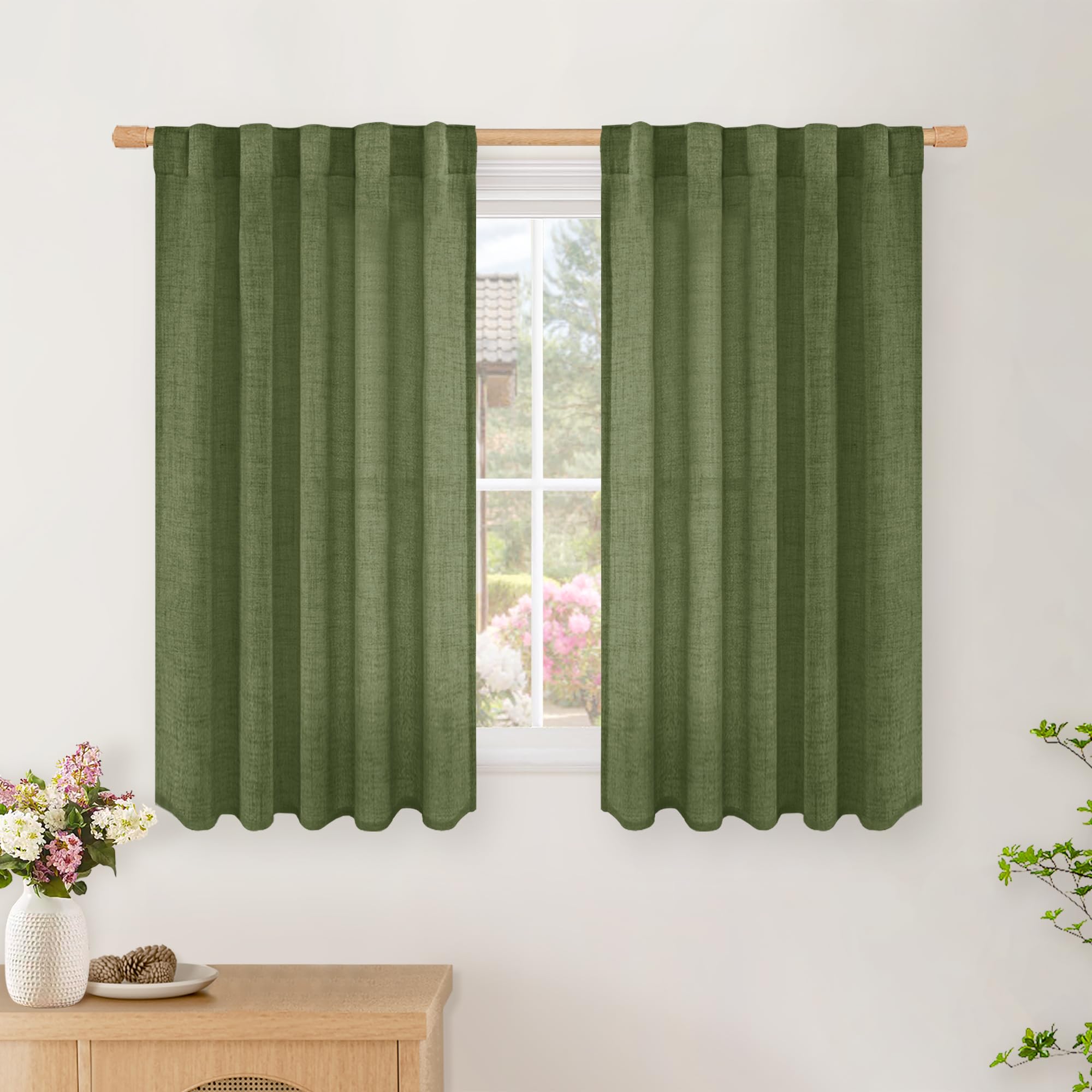 BGment Natural Linen Semi Sheer Curtains 96 Inch Length 2 Panels for Living Room, Beige Light Filtering Window Drapes with Rod Pocket Back Tab Extre Long for Dining Bedroom, 52 X 96 Inch
