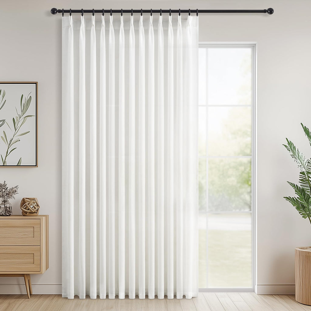 Topfinel 102 Inch Curtains 1 Panels Set,One Packs Pinch Pleat Back Tab Linen Window Semi Sheer Privacy Thick Decorative Curtain Drapes for Living Room Bedroom,60x102 in Long,Oatmeal
