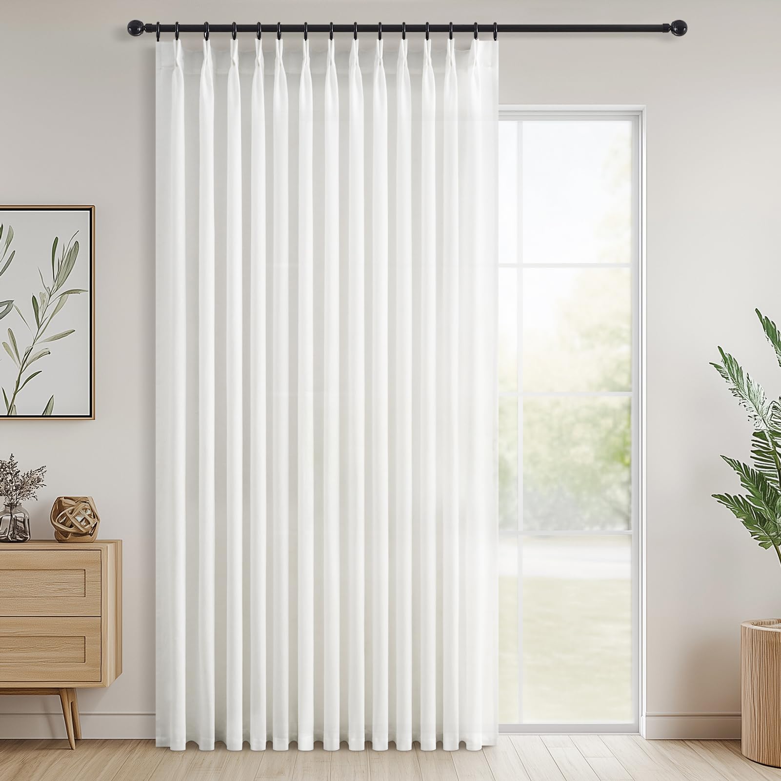 Topfinel 102 Inch Curtains 1 Panels Set,One Packs Pinch Pleat Back Tab Linen Window Semi Sheer Privacy Thick Decorative Curtain Drapes for Living Room Bedroom,60x102 in Long,Oatmeal