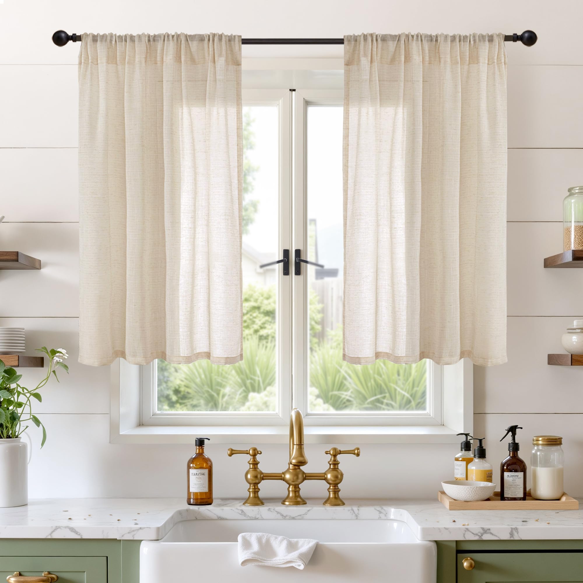 BGment 90 Inches Long Curtains Linen Semi Sheer, Light Filtering Window Treatments Drapes with Rod Pocket Lightweight for Living Room Bedroom, 2 Panels, 52 Inch Wide Each Panel