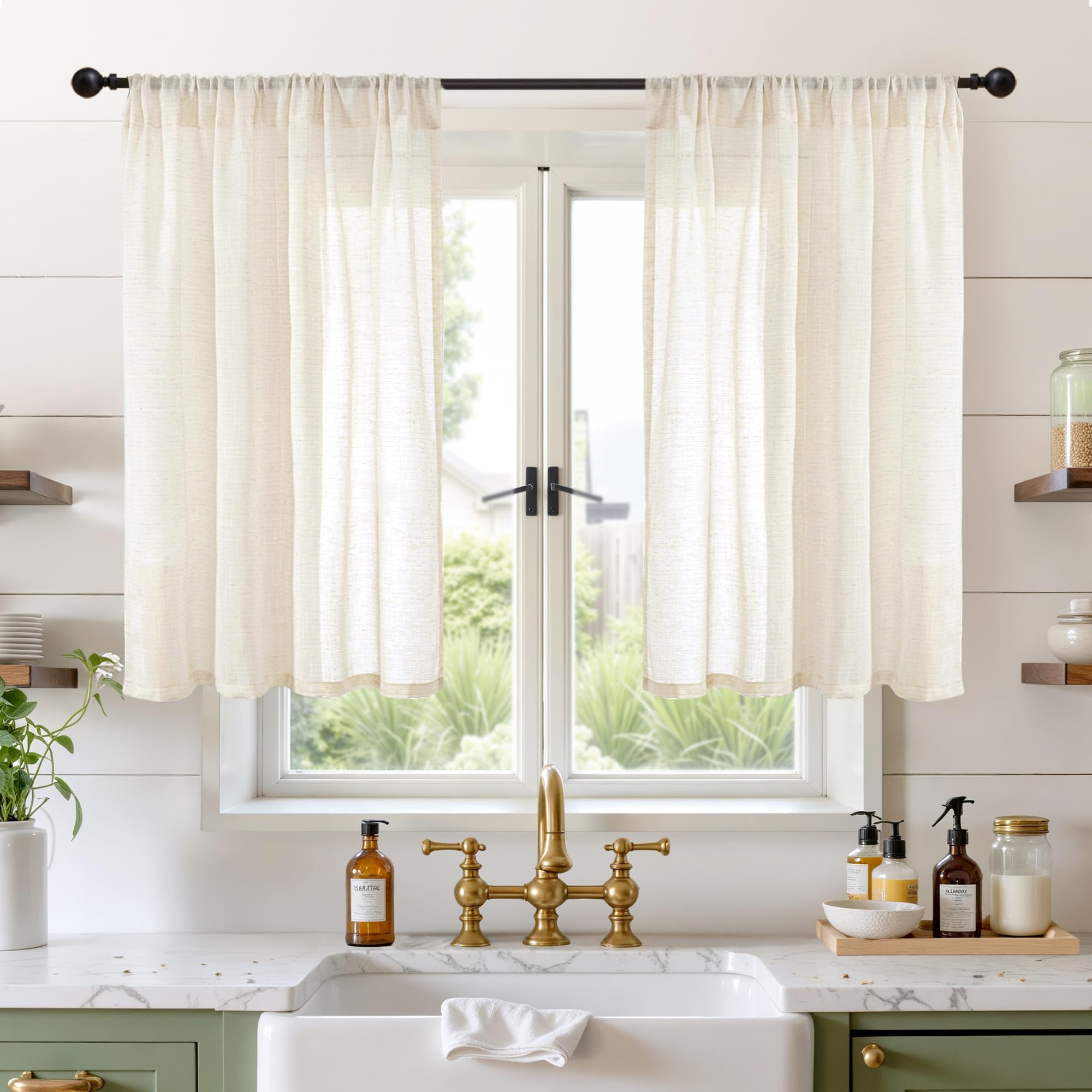 BGment 90 Inches Long Curtains Linen Semi Sheer, Light Filtering Window Treatments Drapes with Rod Pocket Lightweight for Living Room Bedroom, 2 Panels, 52 Inch Wide Each Panel