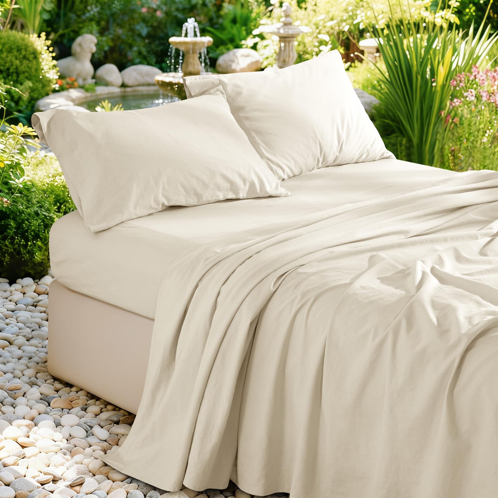 100% French Pure Linen Sheets Queen Size, Breathable, Soft and Durable Pure Linen Sheets, Anti-Tear Linen Bed Sheets, 16 Inch Deep Pocket - 4 PC (Linen,Queen)