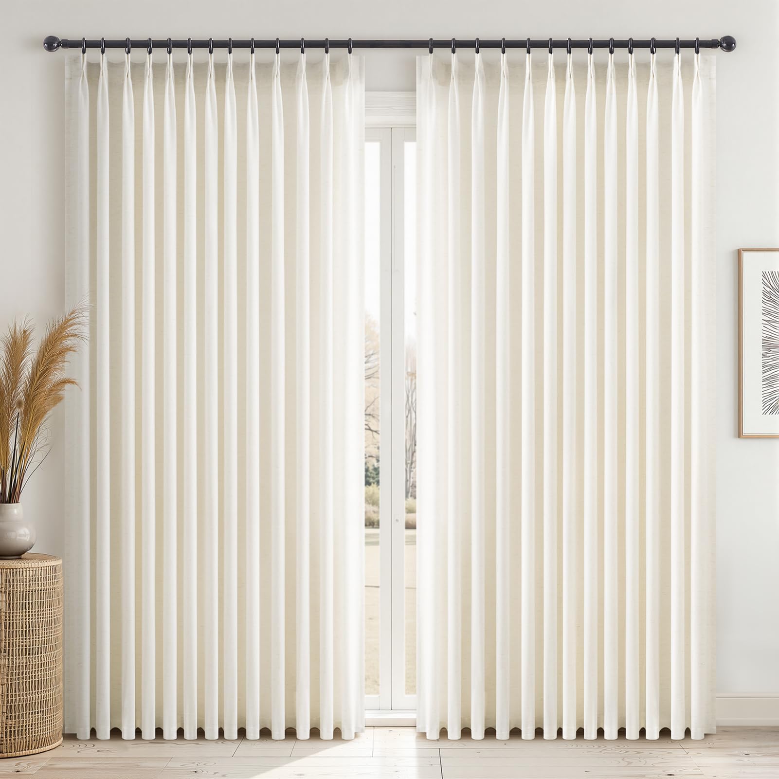 Topfinel 102 Inch Curtains 1 Panels Set,One Packs Pinch Pleat Back Tab Linen Window Semi Sheer Privacy Thick Decorative Curtain Drapes for Living Room Bedroom,60x102 in Long,Oatmeal