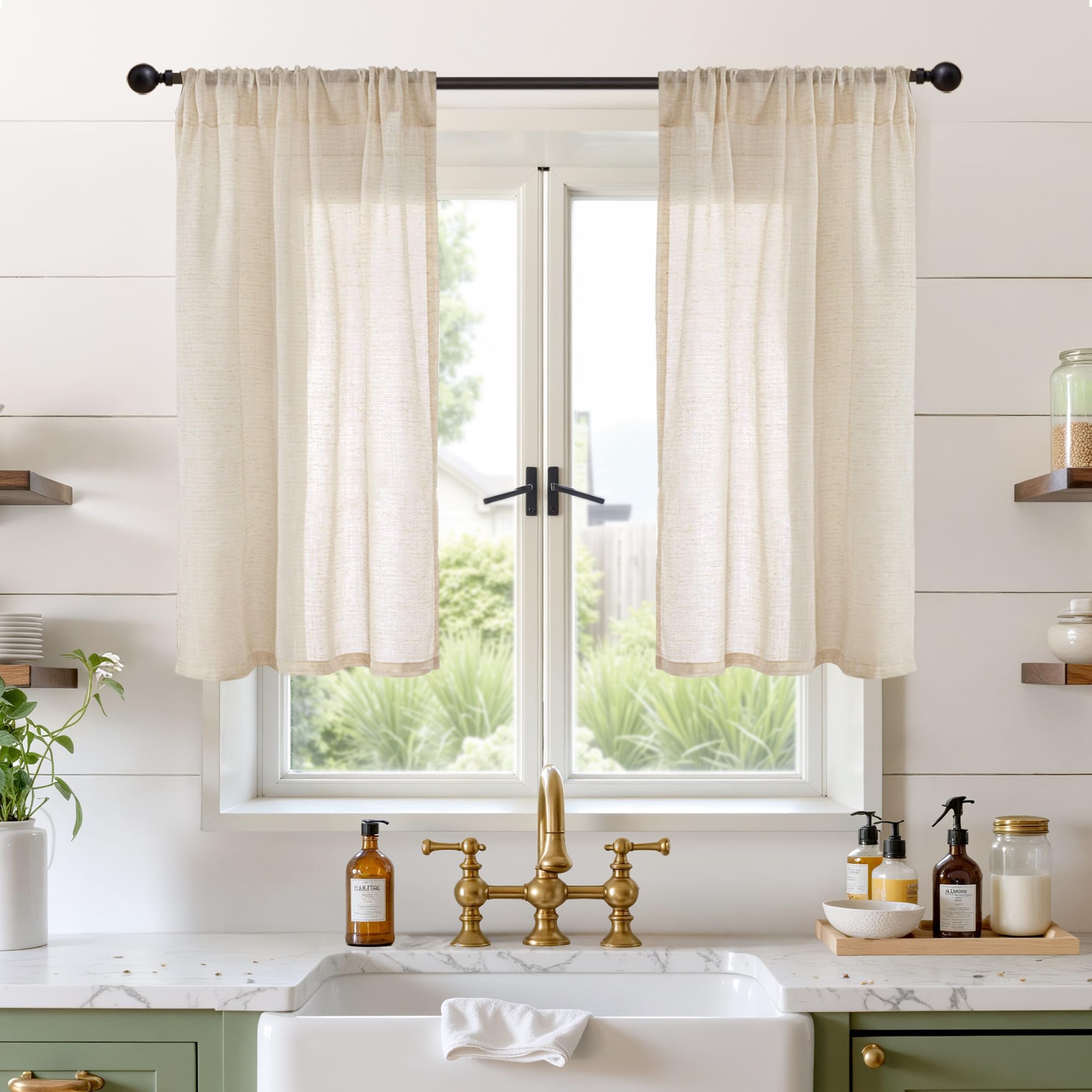 BGment 90 Inches Long Curtains Linen Semi Sheer, Light Filtering Window Treatments Drapes with Rod Pocket Lightweight for Living Room Bedroom, 2 Panels, 52 Inch Wide Each Panel