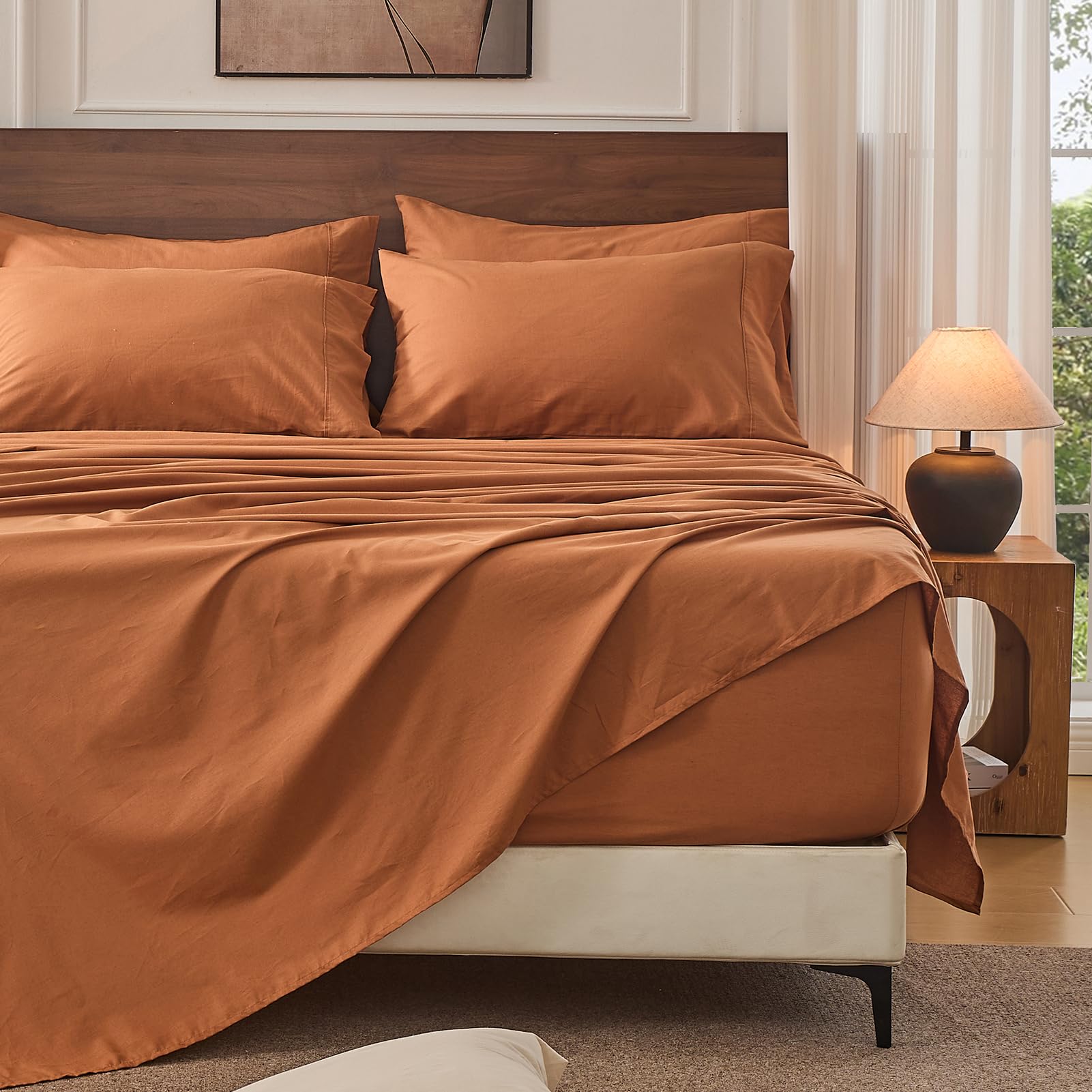 Bedlifes 100% French Pure Linen Sheets Queen Size Breathable and Cooling Flax Sheet Set Soft Durable and Moisture Wicking 16 Inch Deep Pocket-4 Piece(Queen,Linen)