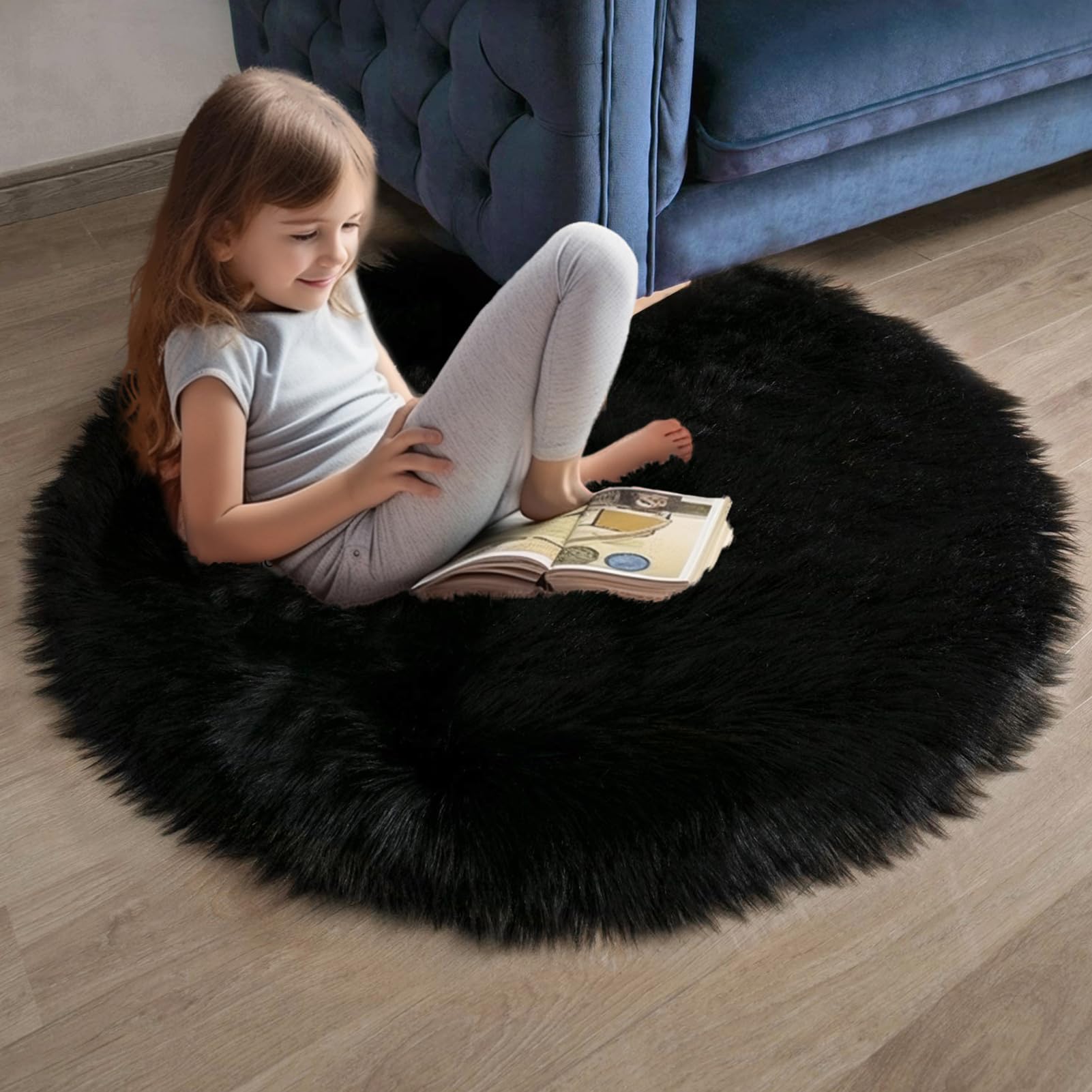 4×4ft White Fluffy Faux Fur Rug, Washable Shag Area Rug for Home Decor