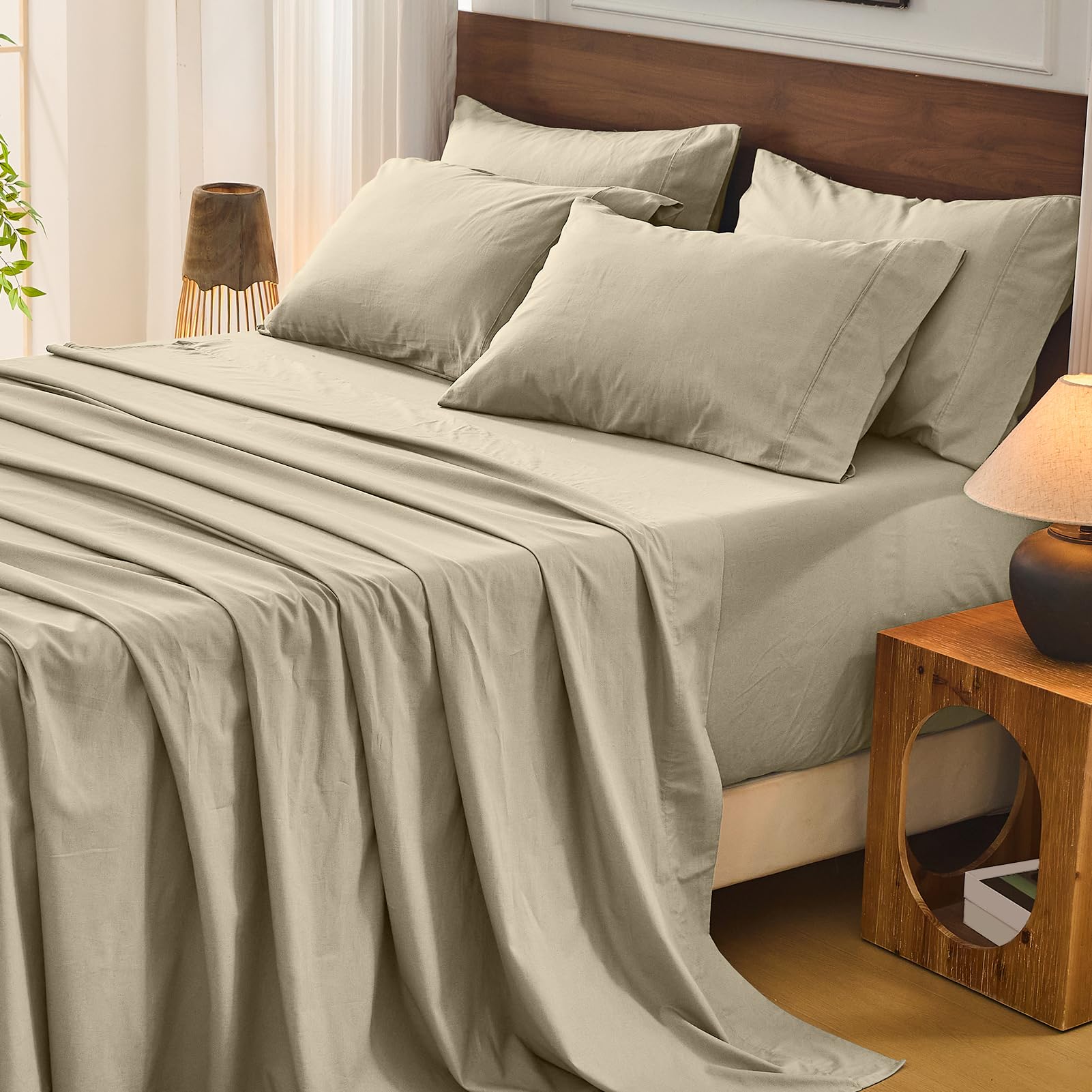 Bedlifes 100% French Pure Linen Sheets Queen Size Breathable and Cooling Flax Sheet Set Soft Durable and Moisture Wicking 16 Inch Deep Pocket-4 Piece(Queen,Linen)