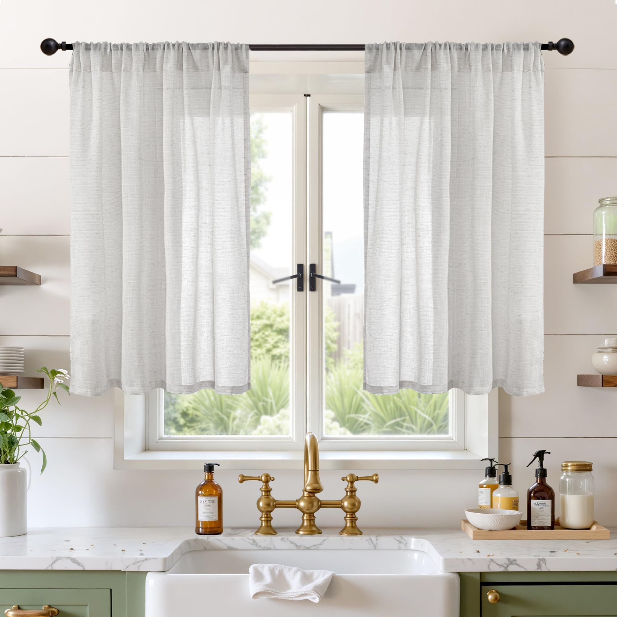 BGment 90 Inches Long Curtains Linen Semi Sheer, Light Filtering Window Treatments Drapes with Rod Pocket Lightweight for Living Room Bedroom, 2 Panels, 52 Inch Wide Each Panel