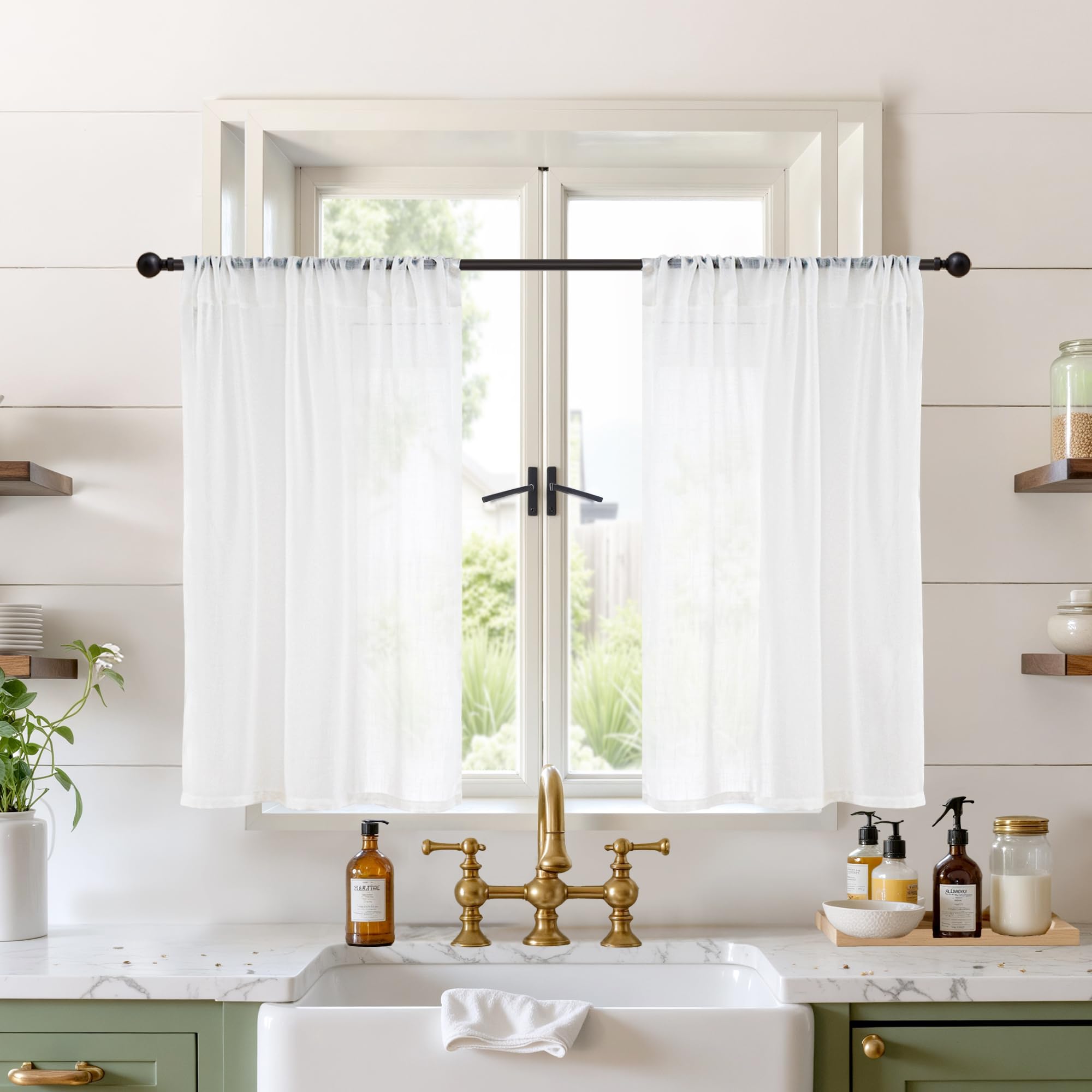 BGment 90 Inches Long Curtains Linen Semi Sheer, Light Filtering Window Treatments Drapes with Rod Pocket Lightweight for Living Room Bedroom, 2 Panels, 52 Inch Wide Each Panel
