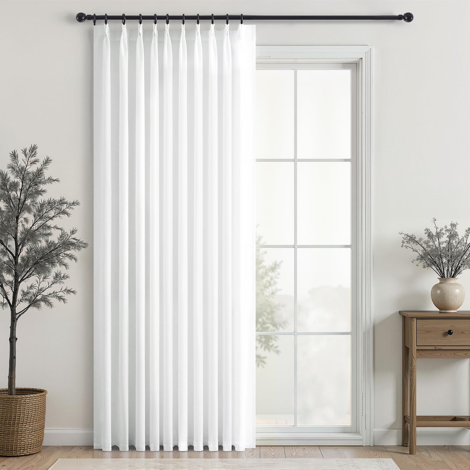 Topfinel 102 Inch Curtains 1 Panels Set,One Packs Pinch Pleat Back Tab Linen Window Semi Sheer Privacy Thick Decorative Curtain Drapes for Living Room Bedroom,60x102 in Long,Oatmeal