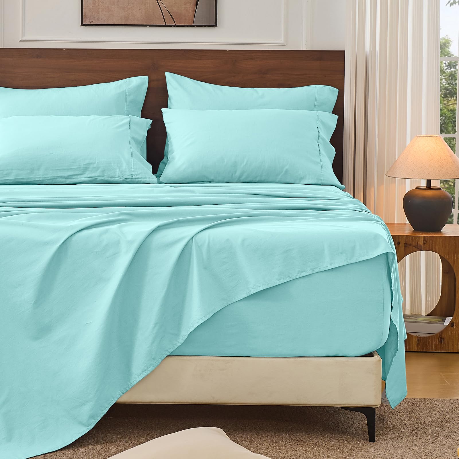 Bedlifes 100% French Linen Sheets Queen Size 18-24”Extra Deep Pocket 4-Piece Set Breathable & Moisture-Wicking,Soft & Durable Sheets for Thick Mattresses(Linen)