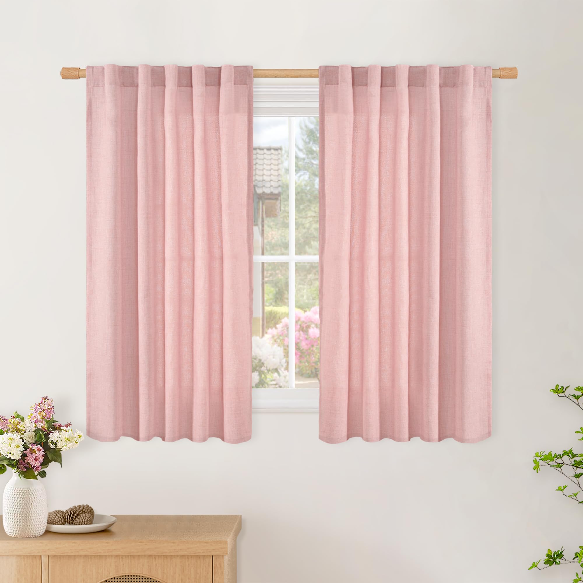 BGment Natural Linen Semi Sheer Curtains 96 Inch Length 2 Panels for Living Room, Beige Light Filtering Window Drapes with Rod Pocket Back Tab Extre Long for Dining Bedroom, 52 X 96 Inch
