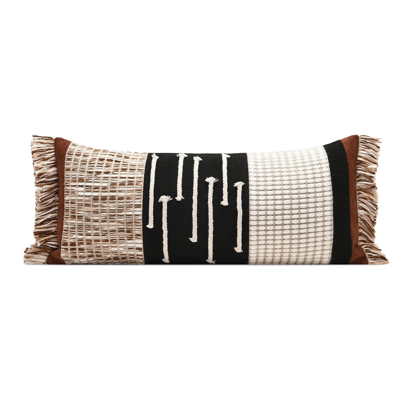 Dark Brown Tassel Decorative Throw Pillow Cover 20x20 Square Woven Textured Farmhouse Pillows Cushion Cases for Couch Bed Sofa Living Room Decor (Pack of 1)