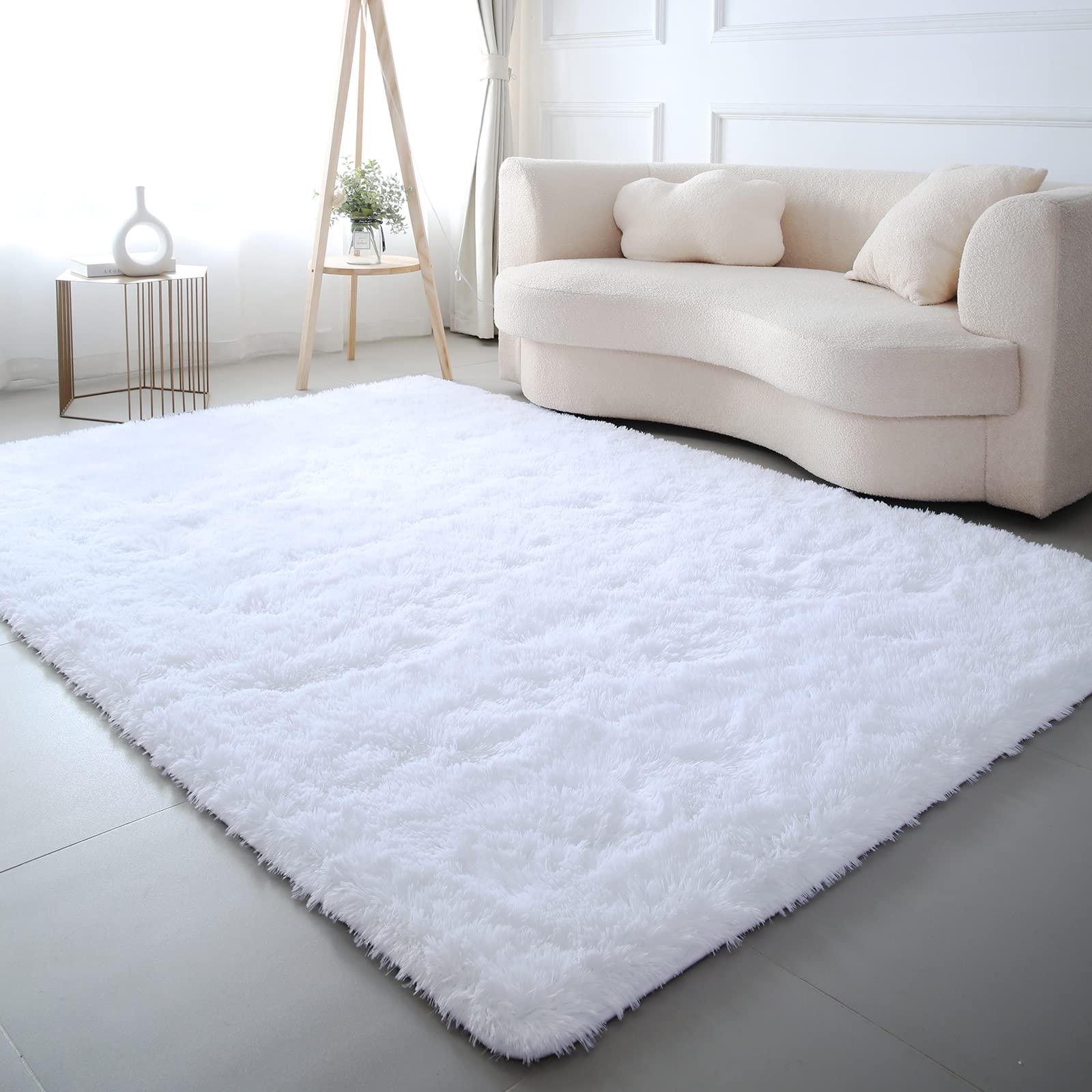 CAIYUECS Shag Area Rug,Indoor Ultra Soft Fluffy Plush Rugs for Bedroom Living Room, Non-Skid Modern Nursery Faux Fur Rugs for Kids Room Home Decor (Tie-Dyed Light Gray, 5x7 Feet)