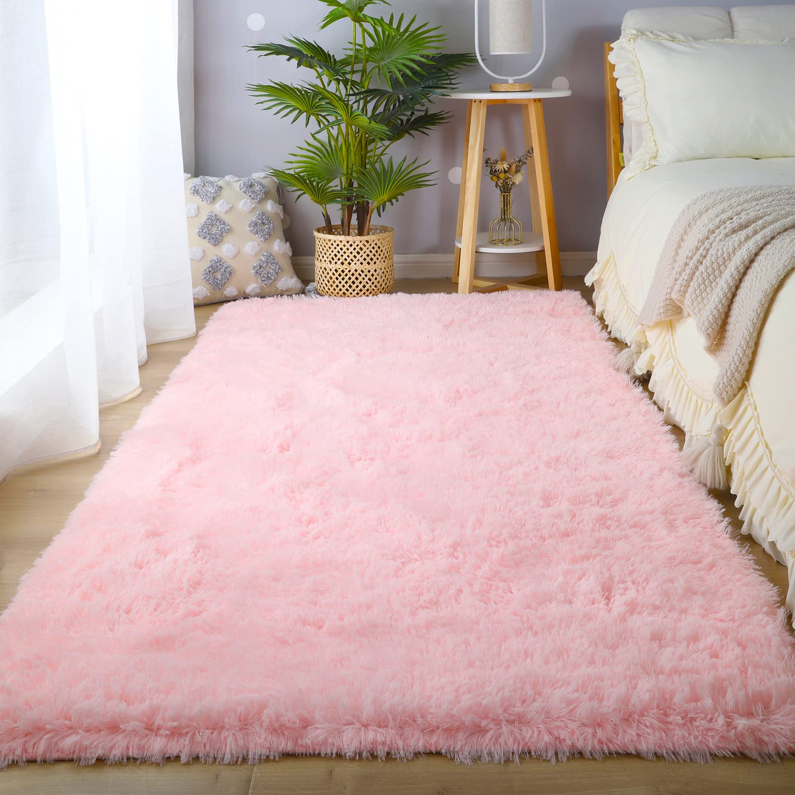 CAIYUECS Shag Area Rug,Indoor Ultra Soft Fluffy Plush Rugs for Bedroom Living Room, Non-Skid Modern Nursery Faux Fur Rugs for Kids Room Home Decor (Tie-Dyed Light Gray, 5x7 Feet)